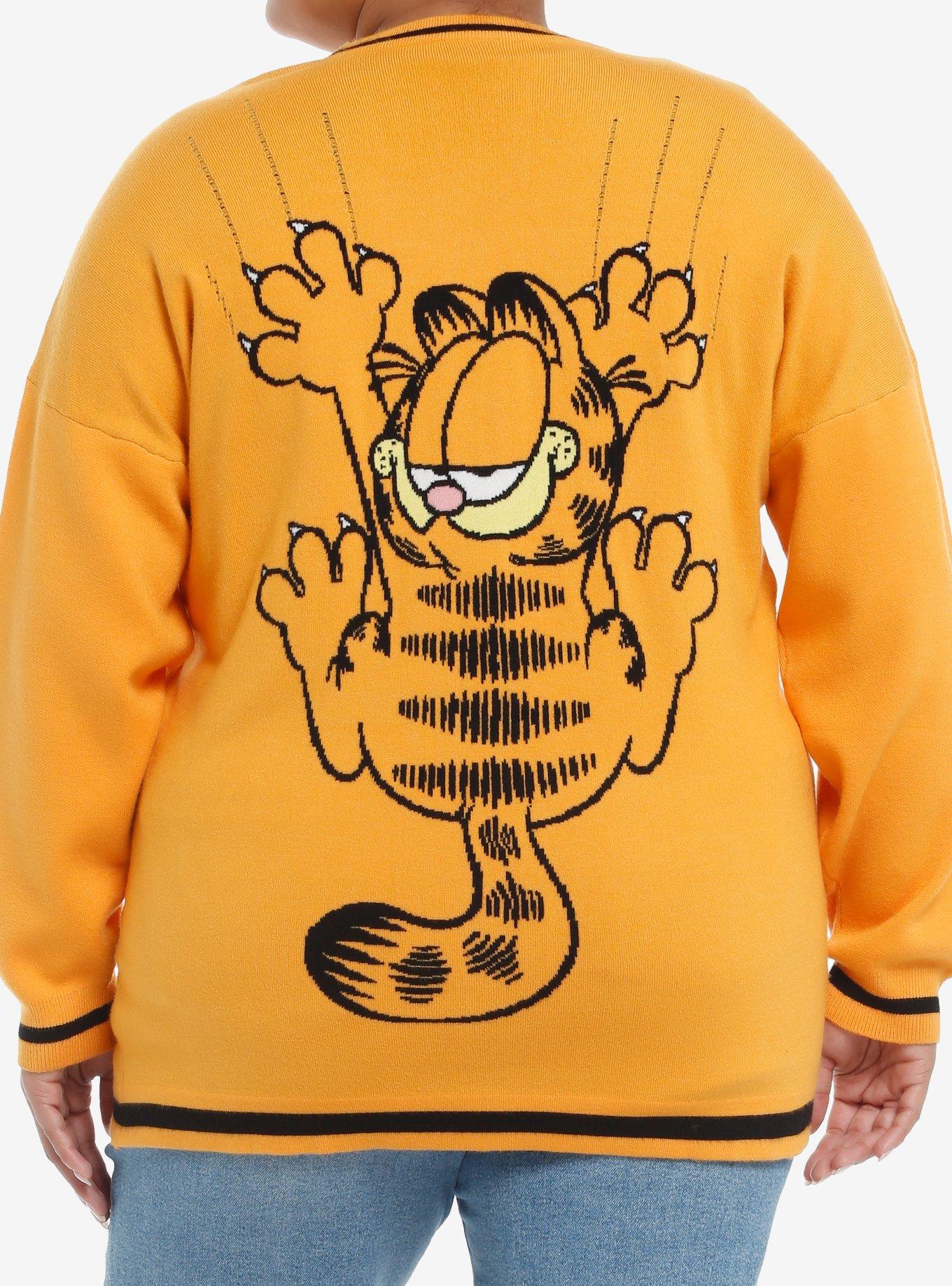 Garfield Jumbo Print Girls Intarsia Cardigan Plus Size, BLACK, alternate