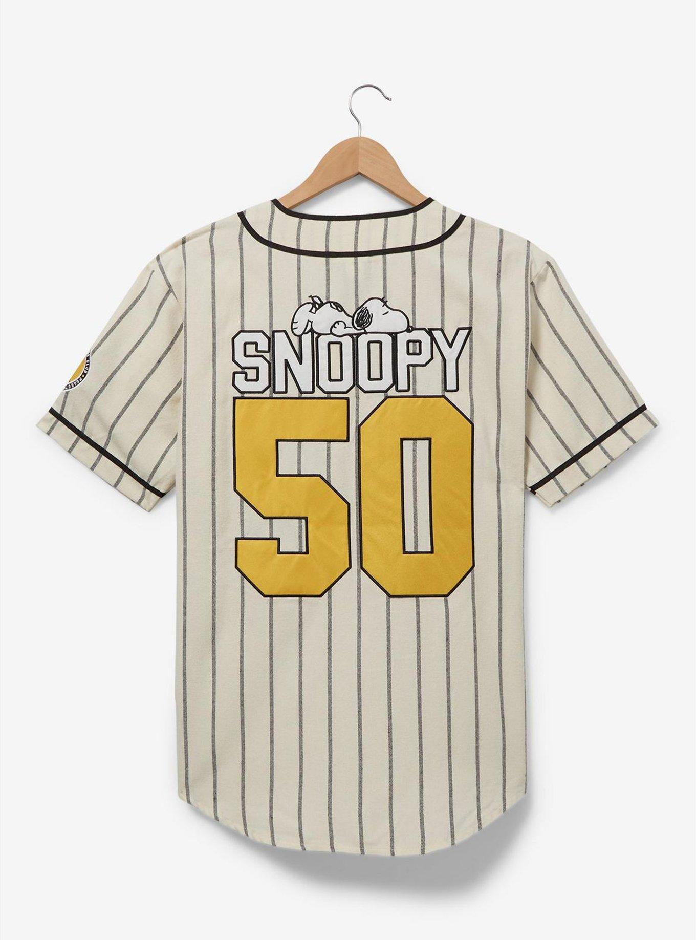 Peanuts Snoopy and Woodstock Striped Baseball Jersey, OFF WHITE, alternate