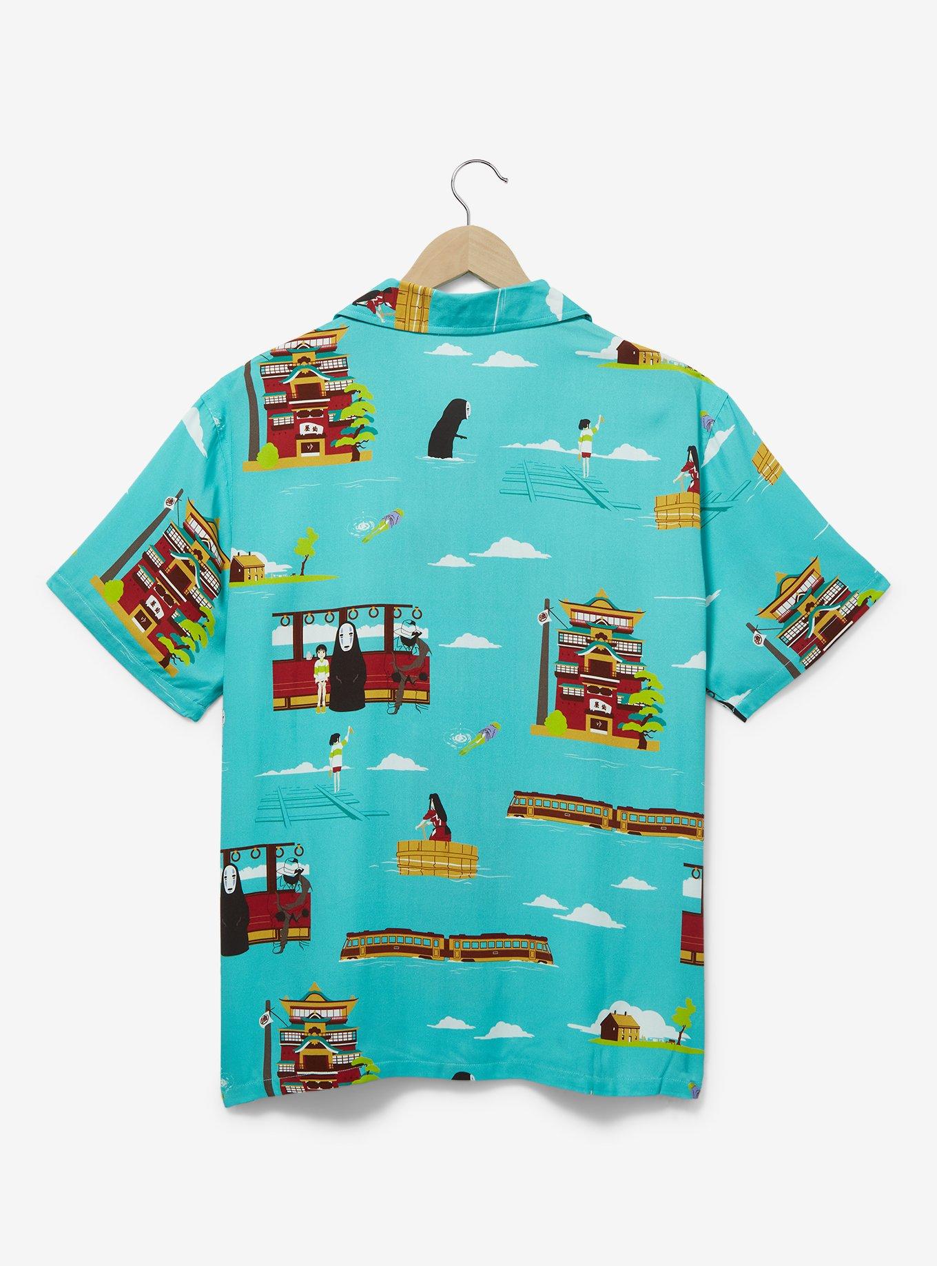 Studio Ghibli Spirited Away Chihiro and No-Face Scenic Teal Woven Button-Up — BoxLunch Exclusive, , alternate