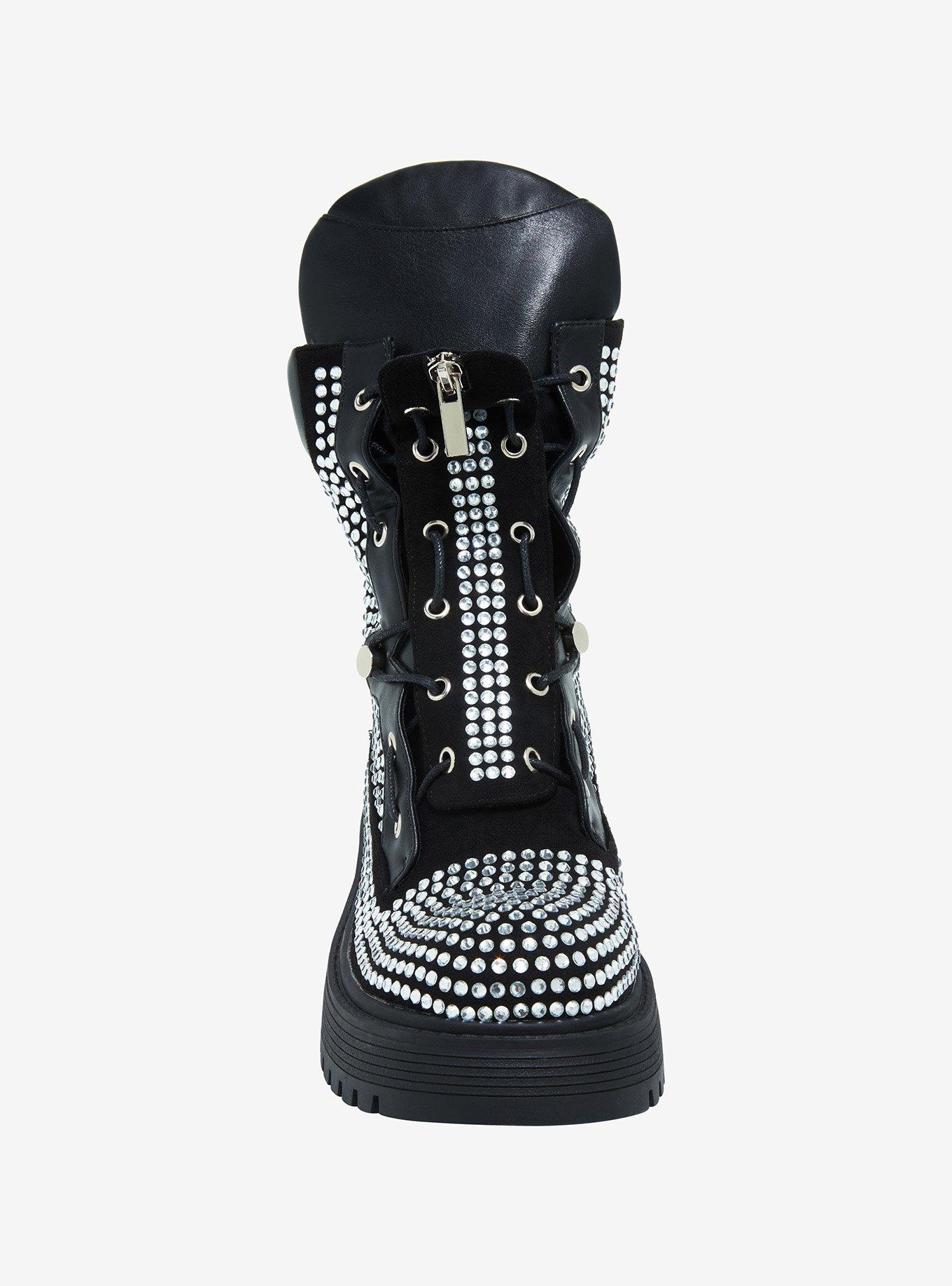 Azalea Wang Rhinestone Bling Combat Boots, MULTI, alternate