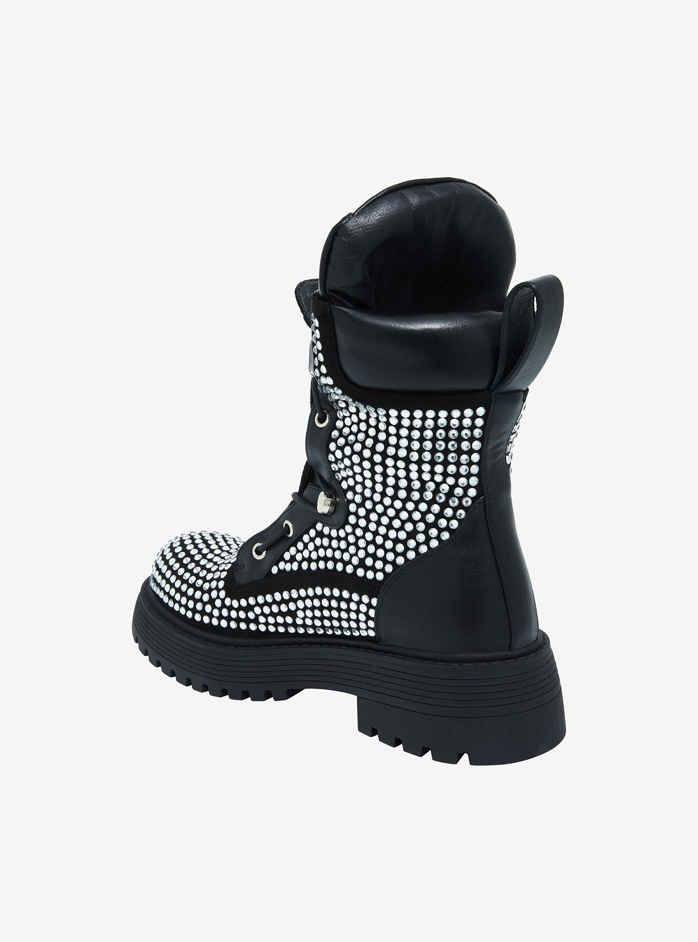Azalea Wang Rhinestone Bling Combat Boots, MULTI, alternate