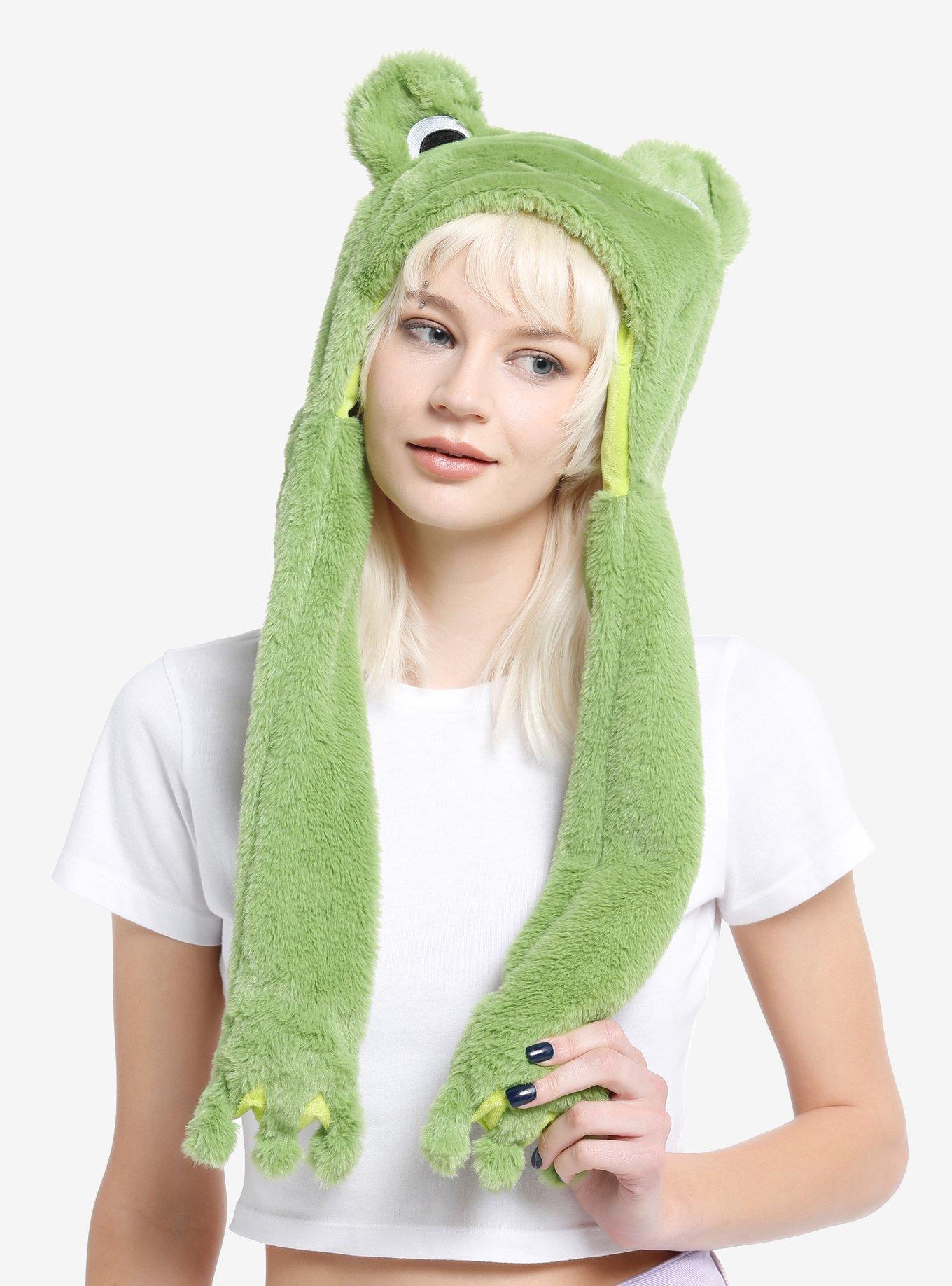 Green Frog Fuzzy Tassel Beanie With Movable Eyes, , alternate