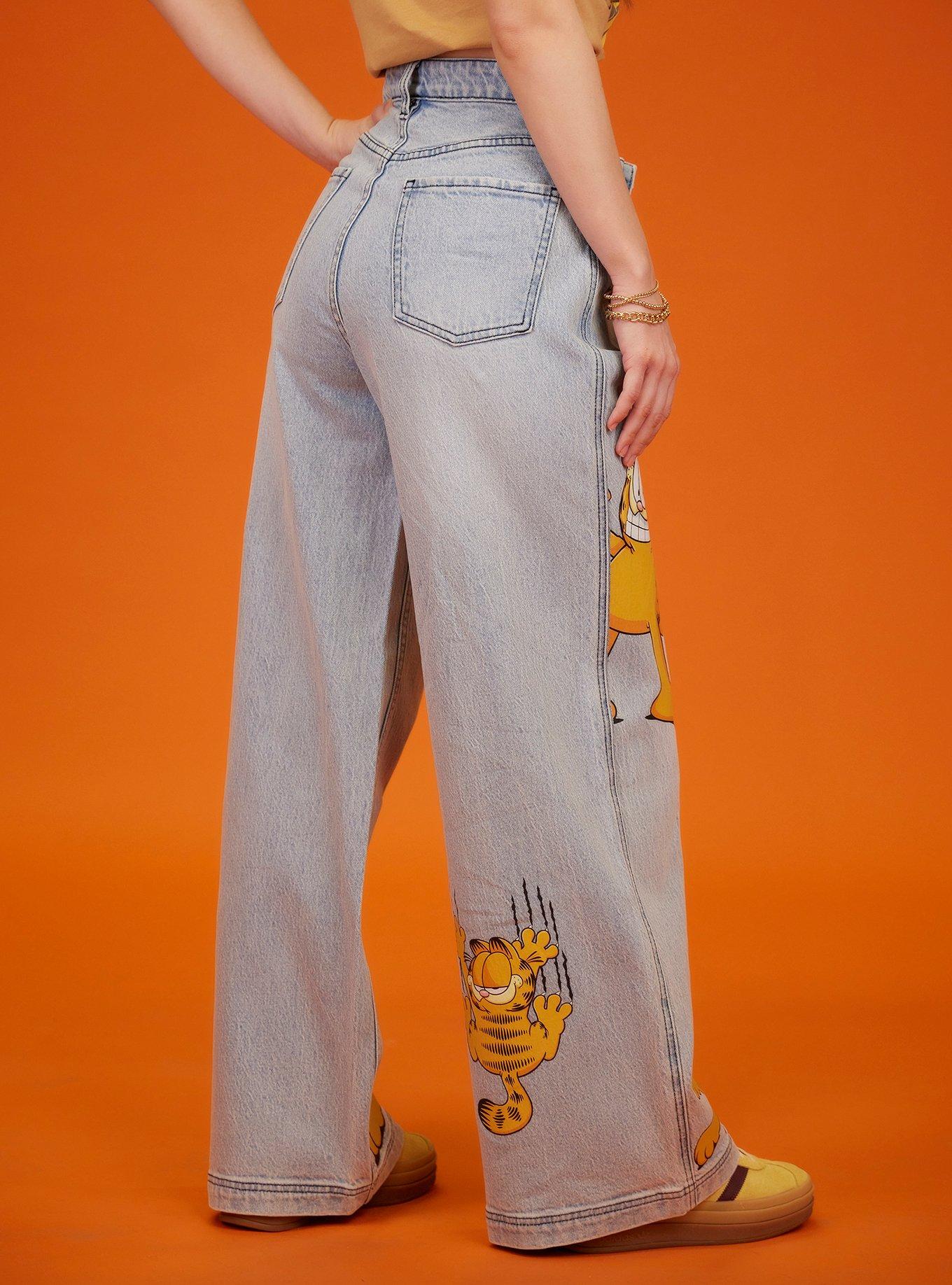 Garfield Poses Wide Leg Denim Pants, ORANGE, alternate