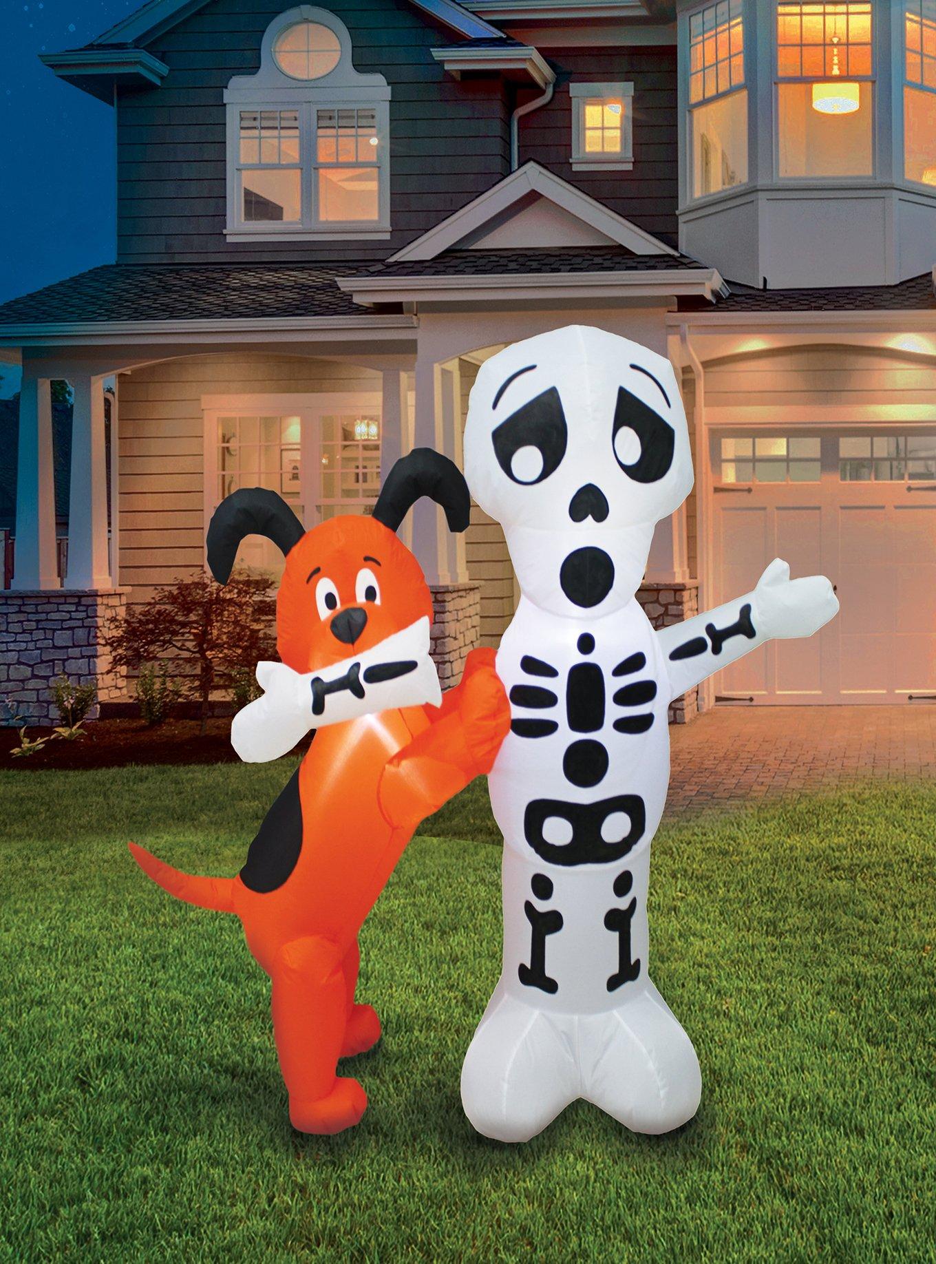 Skeleton with Dog Inflatable Decor, , alternate