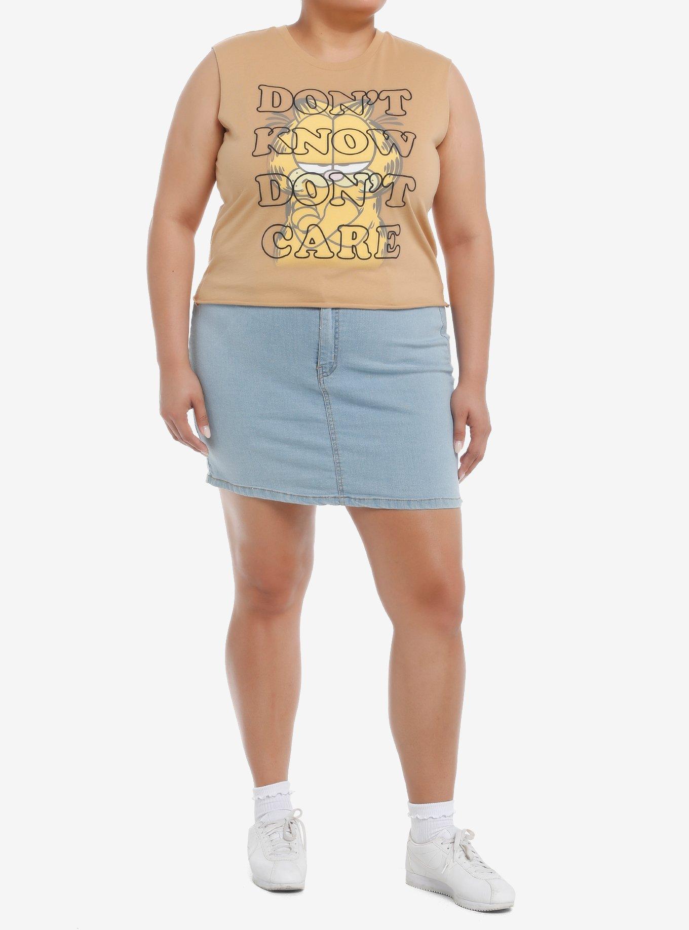 Garfield Don't Know Don't Care Girls Crop Muscle Tank Top Plus Size, , hi-res