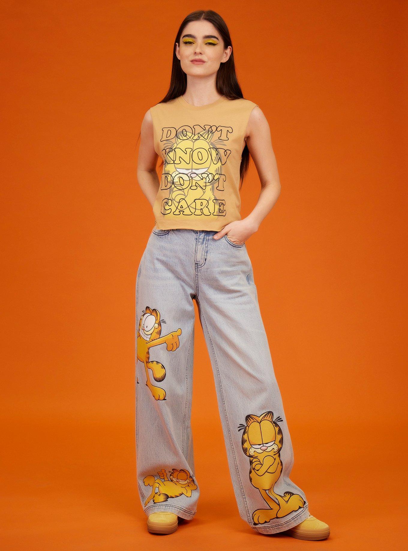 Garfield Don't Know Don't Care Crop Muscle Tank Top, , hi-res