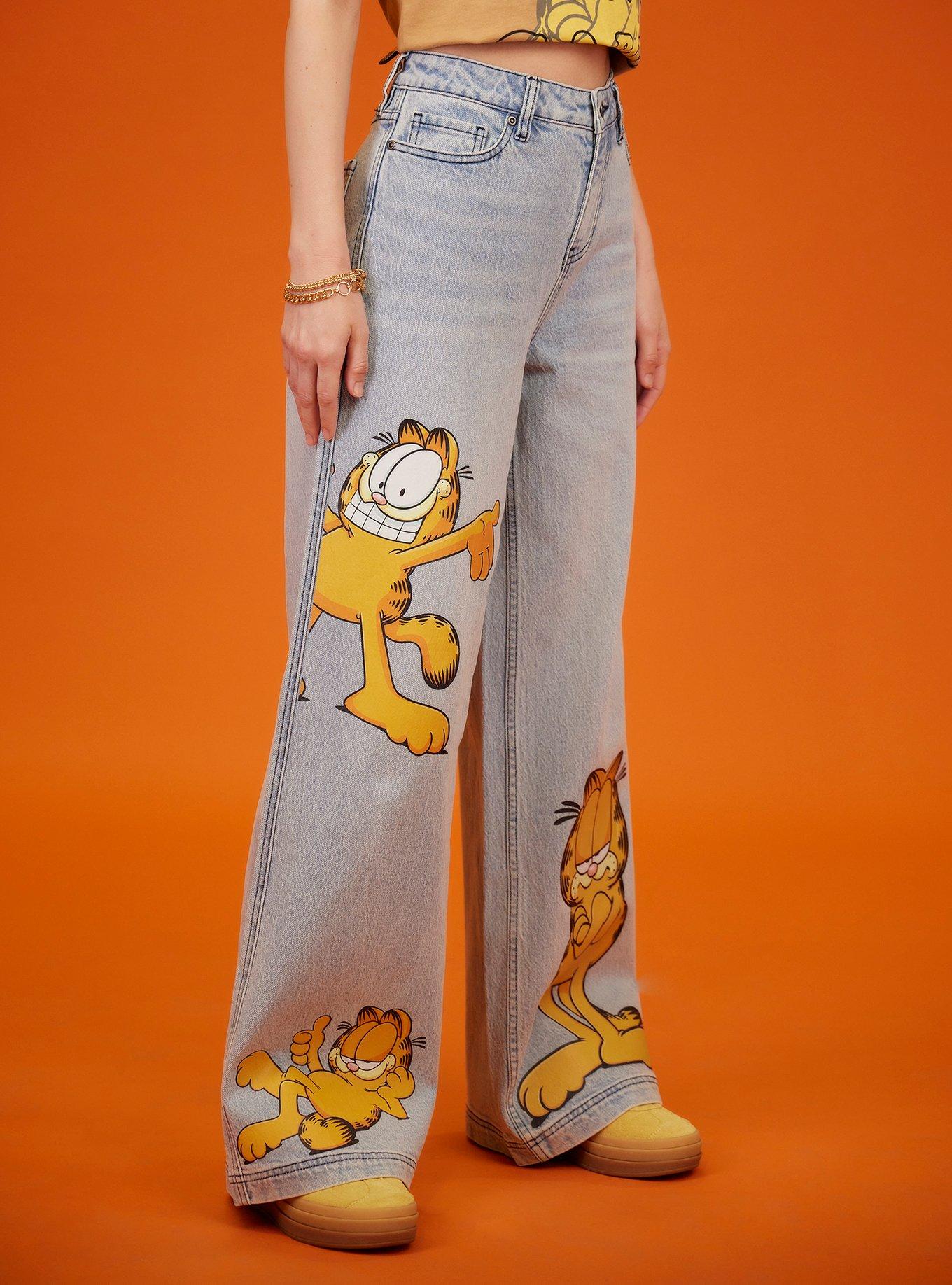 Garfield Poses Wide Leg Denim Pants, LIGHT WASH, alternate