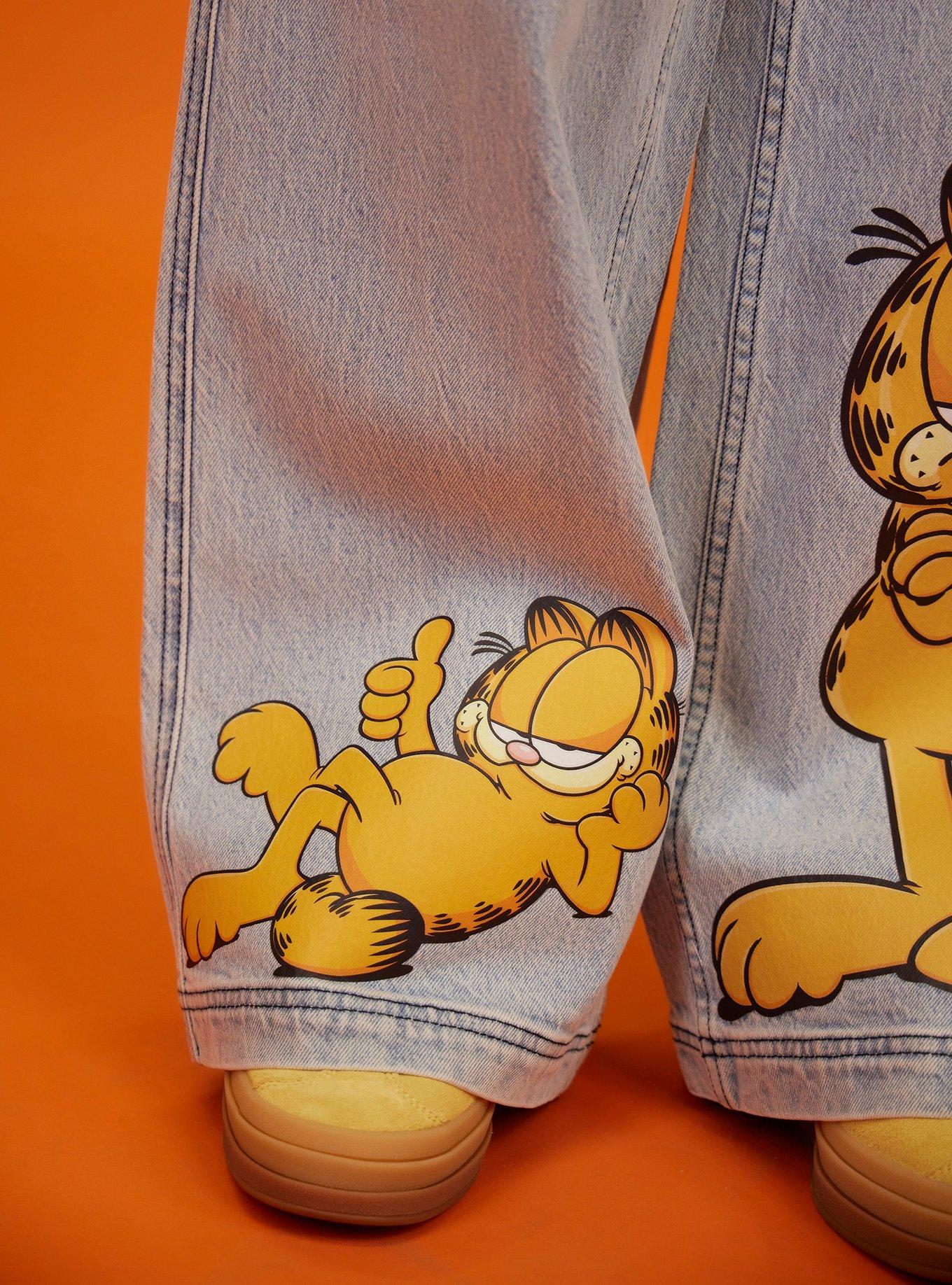 Garfield Poses Wide Leg Denim Pants, LIGHT WASH, alternate