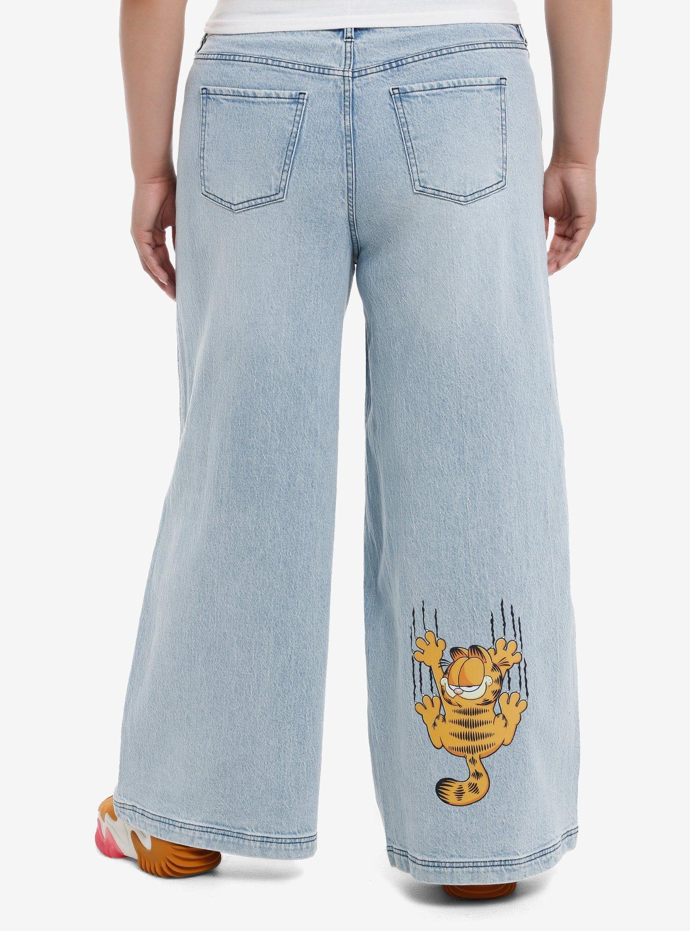 Garfield Poses Wide Leg Denim Pants Plus Size, LIGHT WASH, alternate