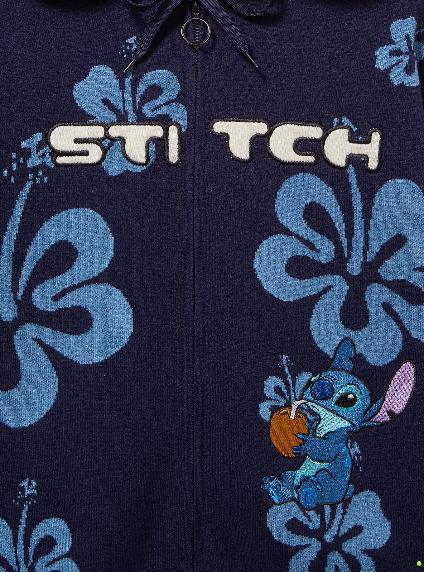 Her Universe Disney Lilo & Stitch Hibiscus Flower Stitch Knit Hoodie, NAVY, alternate