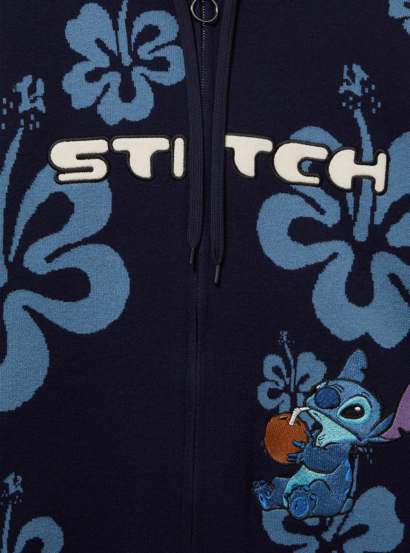 Her Universe Disney Lilo & Stitch Hibiscus Flower Stitch Knit Hoodie Plus Size, NAVY, alternate