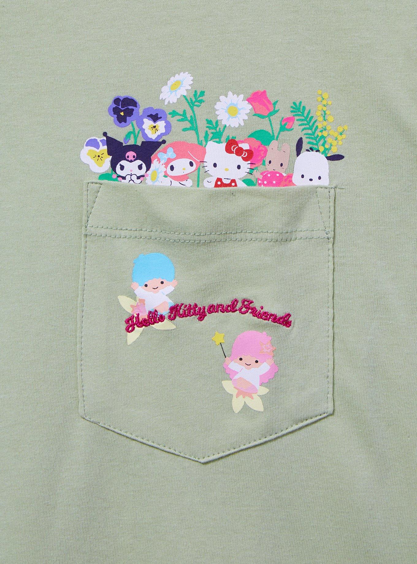 Sanrio Hello Kitty and Friends Floral Women's Pocket T-Shirt &mdash; BoxLunch Exclusive, LIGHT GREEN, alternate
