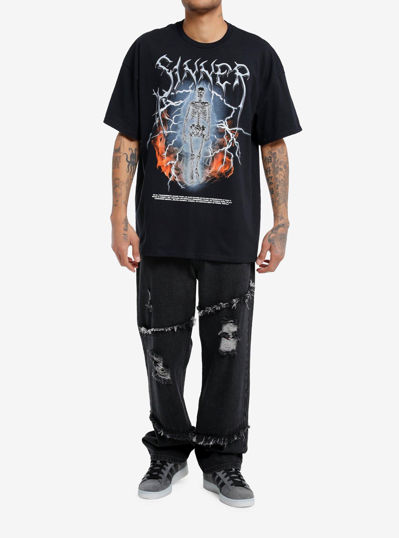 Social Collision® Sinner Fiery Skeleton Oversized T-Shirt