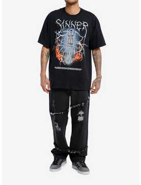 Social Collision® Sinner Fiery Skeleton Oversized T-Shirt, , hi-res