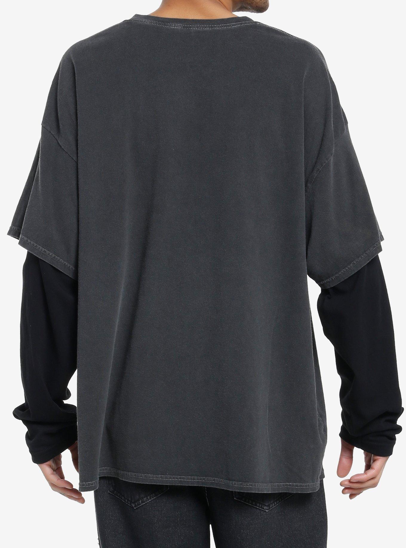 Social Collision Skulls Sketch Oversized Twofer Long-Sleeve T-Shirt, , alternate