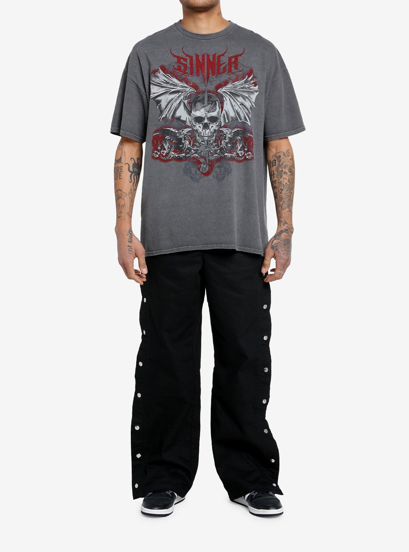 Social Collision® Sinner Rhinestone Skull Oversized T-Shirt, , hi-res