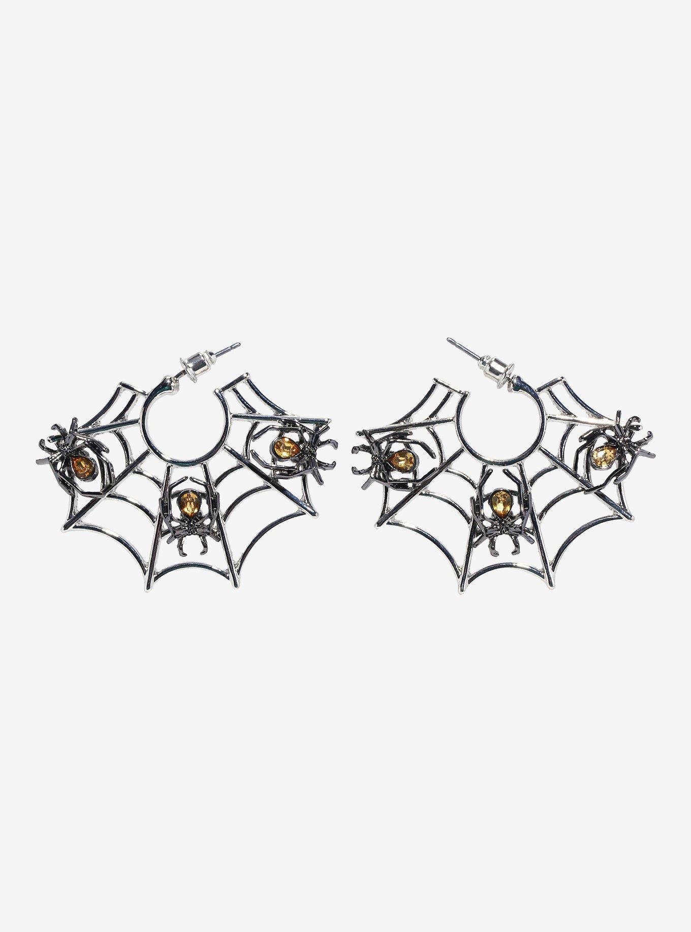 Thorn & Fable Spiderweb Spider Hoop Earrings, , alternate