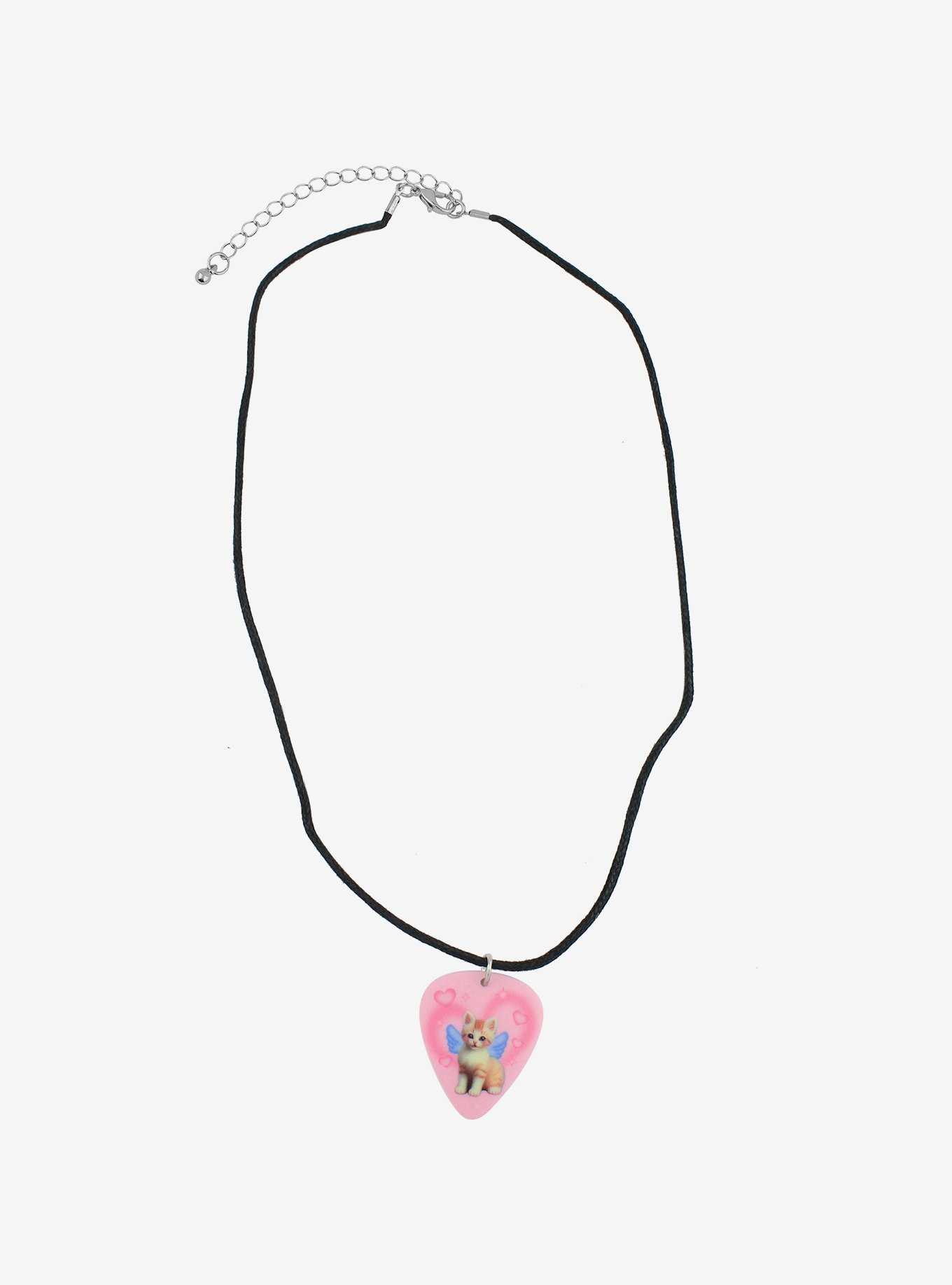 Sweet Society Cat Angel Guitar Pick Cord Necklace, , hi-res
