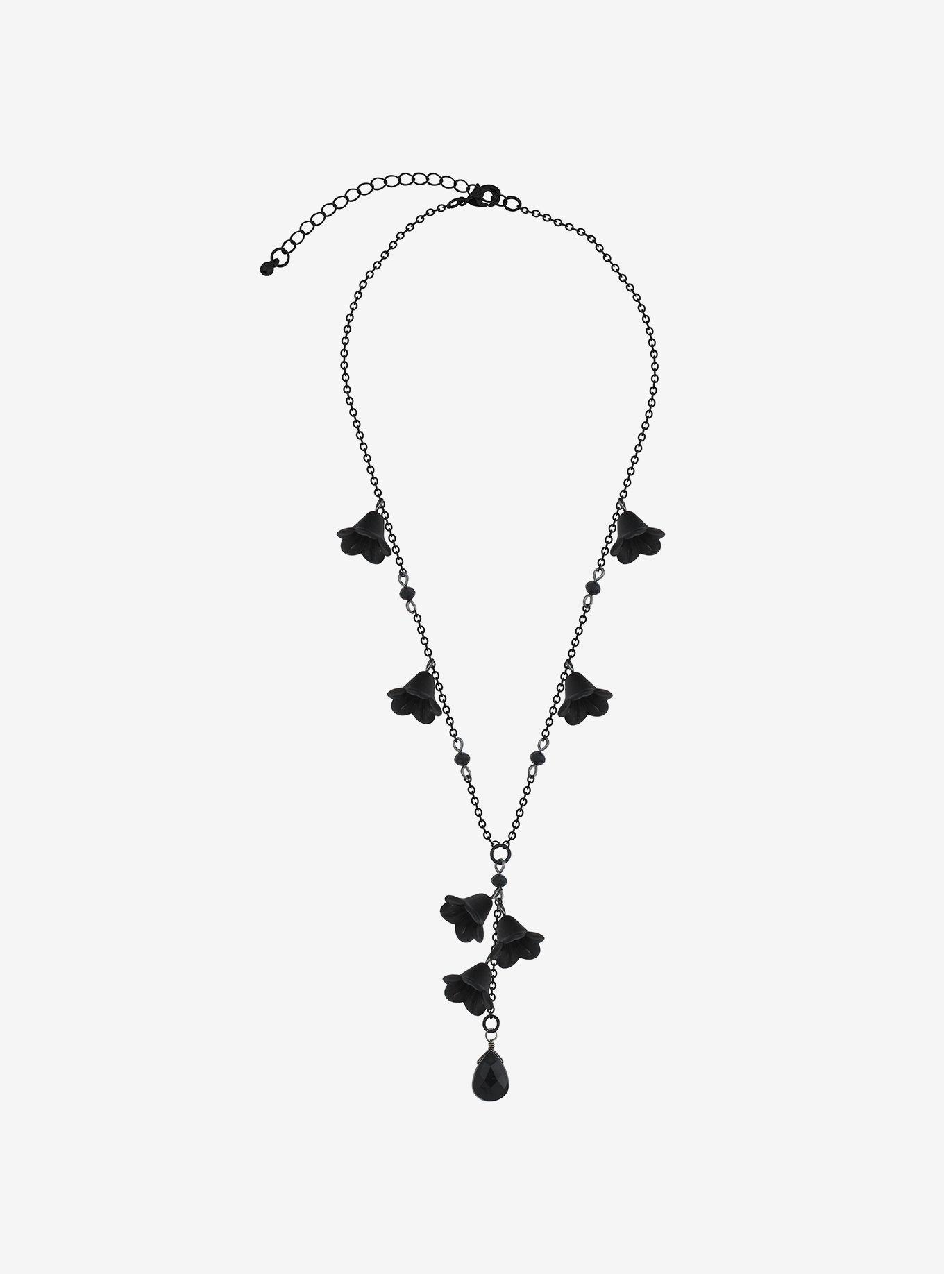 Thorn & Fable Black Flower Gem Drop Necklace, , alternate