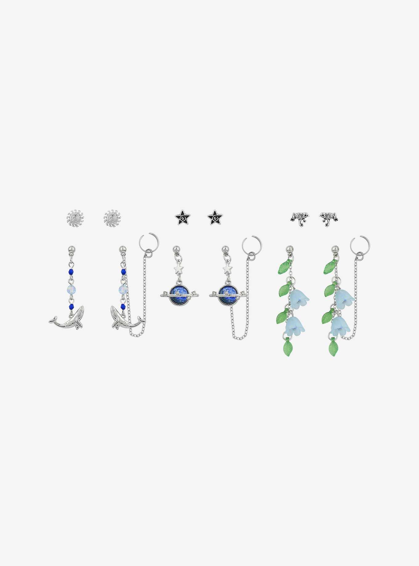 Thorn & Fable Blue Flower Planet Cuff Earring Set, , hi-res
