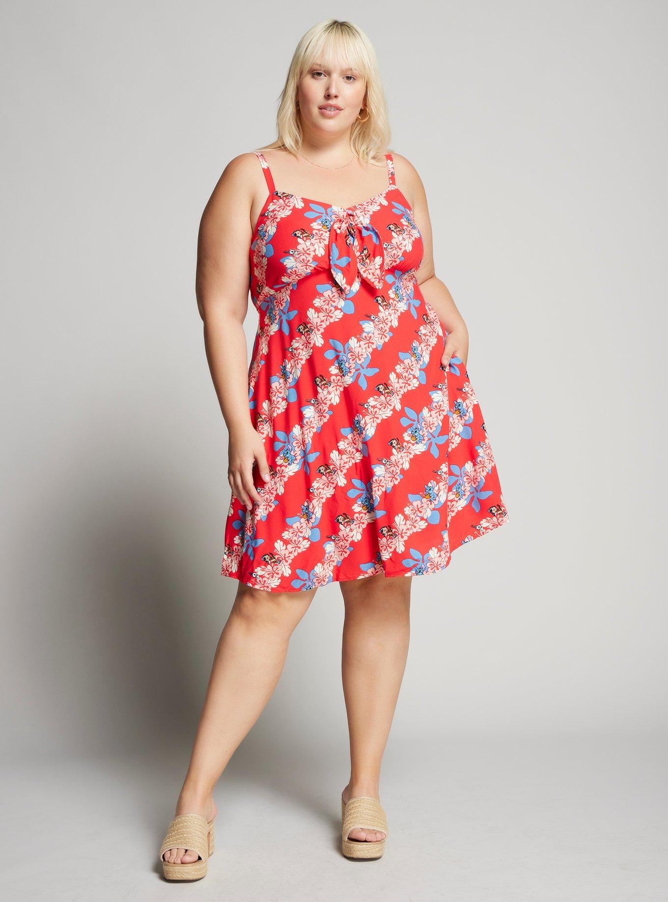 Disney Lilo & Stitch Hibiscus Plus Size Tie-Front Dress &mdash; BoxLunch Exclusive, RED, alternate