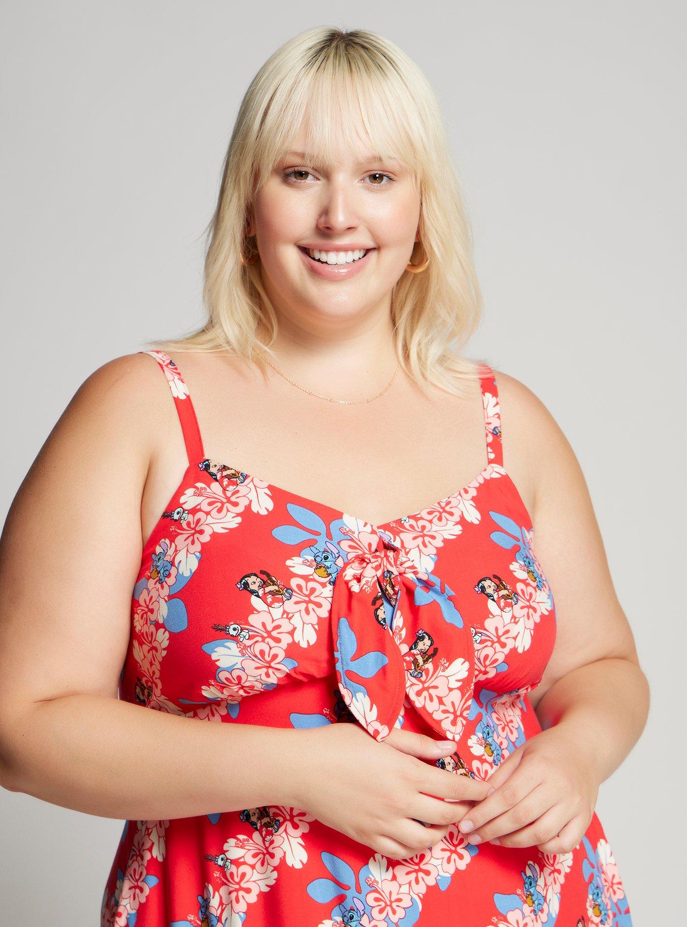 Disney Lilo & Stitch Hibiscus Plus Size Tie-Front Dress &mdash; BoxLunch Exclusive, RED, alternate
