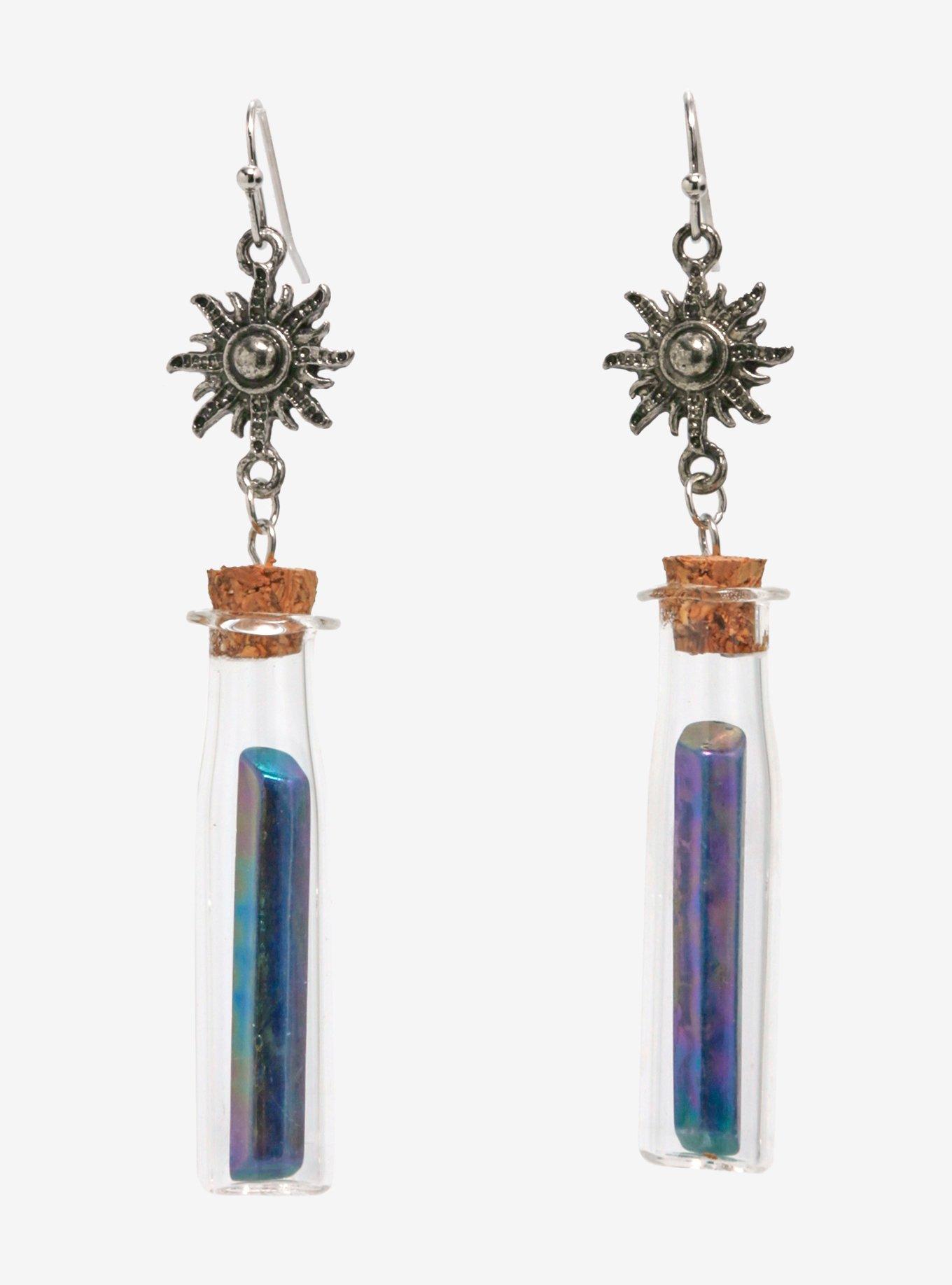 Cosmic Aura Crystal Drop Sun Earrings, , hi-res