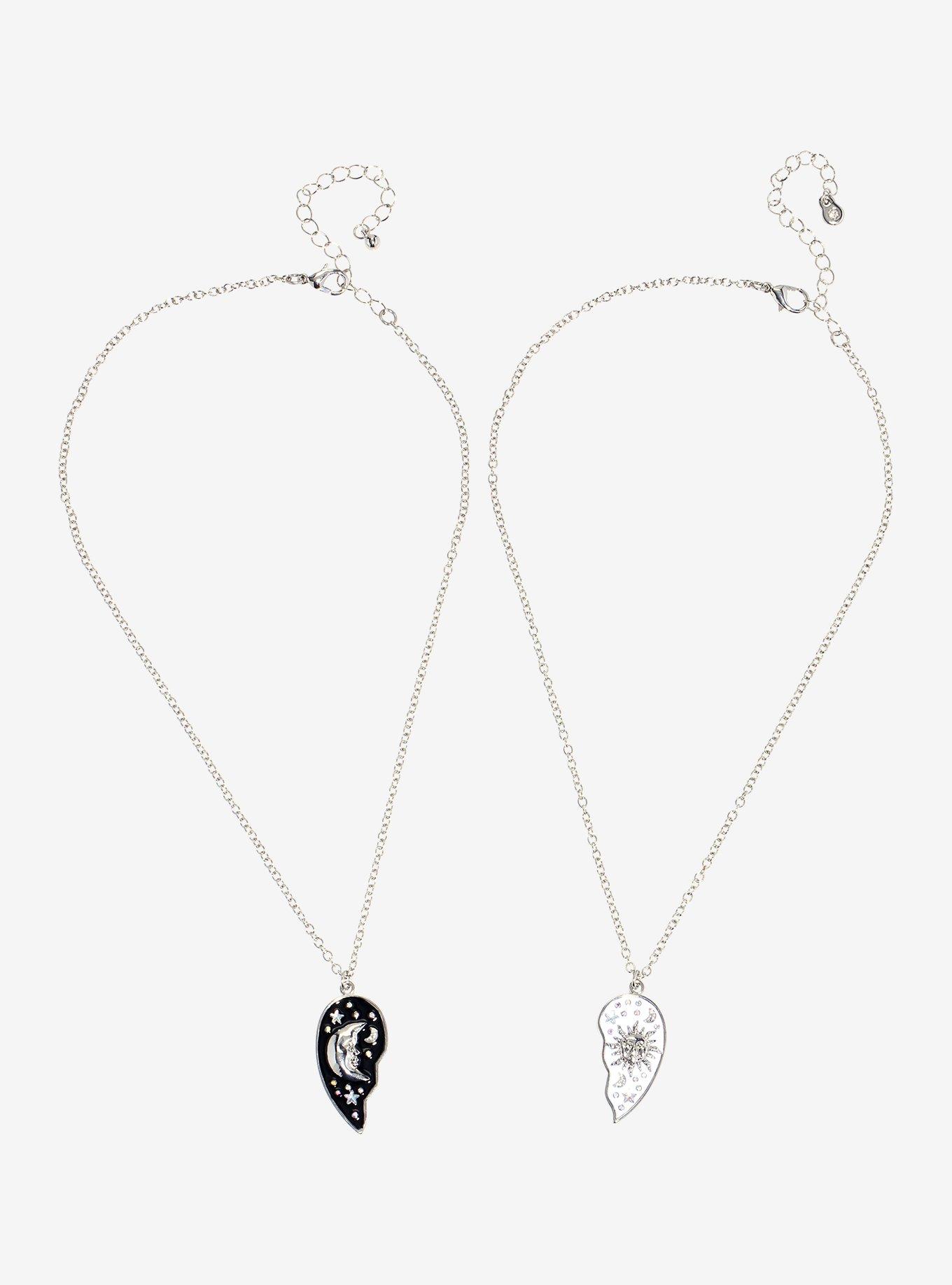 Cosmic Aura Sun & Moon Rhinestone Heart Best Friend Necklace Set, , alternate