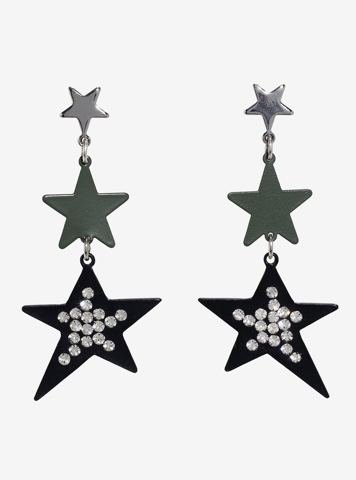 Social Collision Green & Black Star Drop Earrings, , hi-res