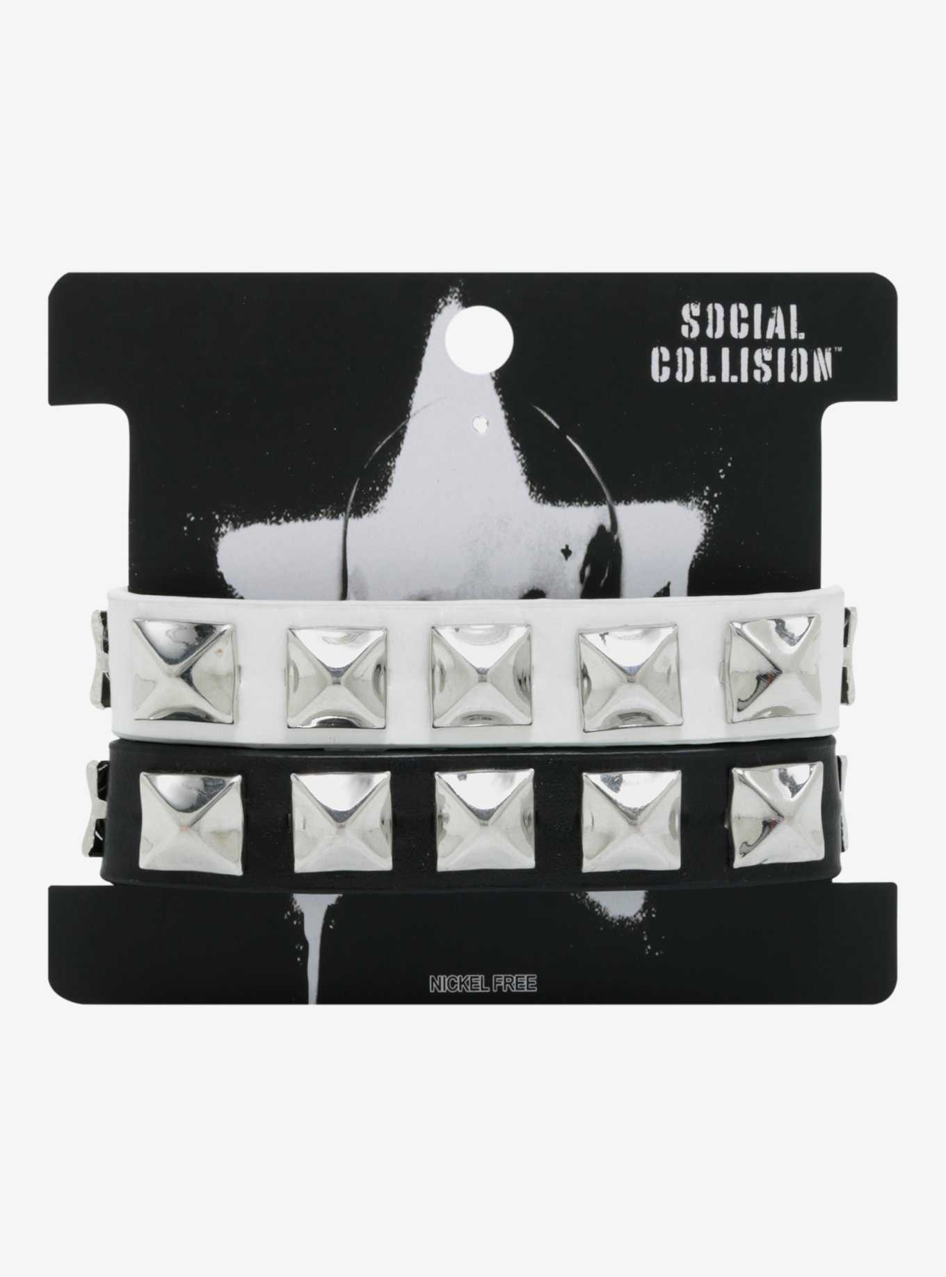 Social Collision® Black & White Stud Cuff Bracelet Set, , hi-res