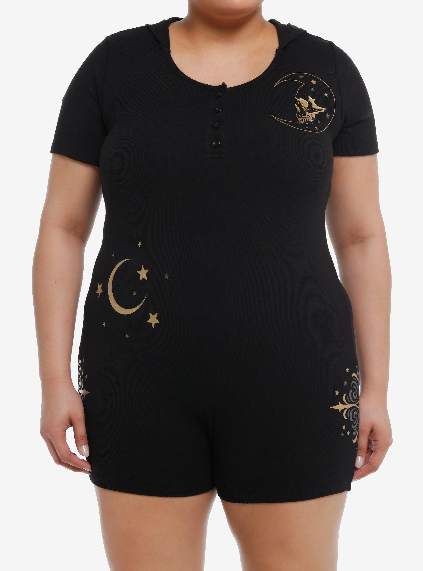 Cosmic Aura Celestial Skull Hooded Romper Plus Size, , hi-res