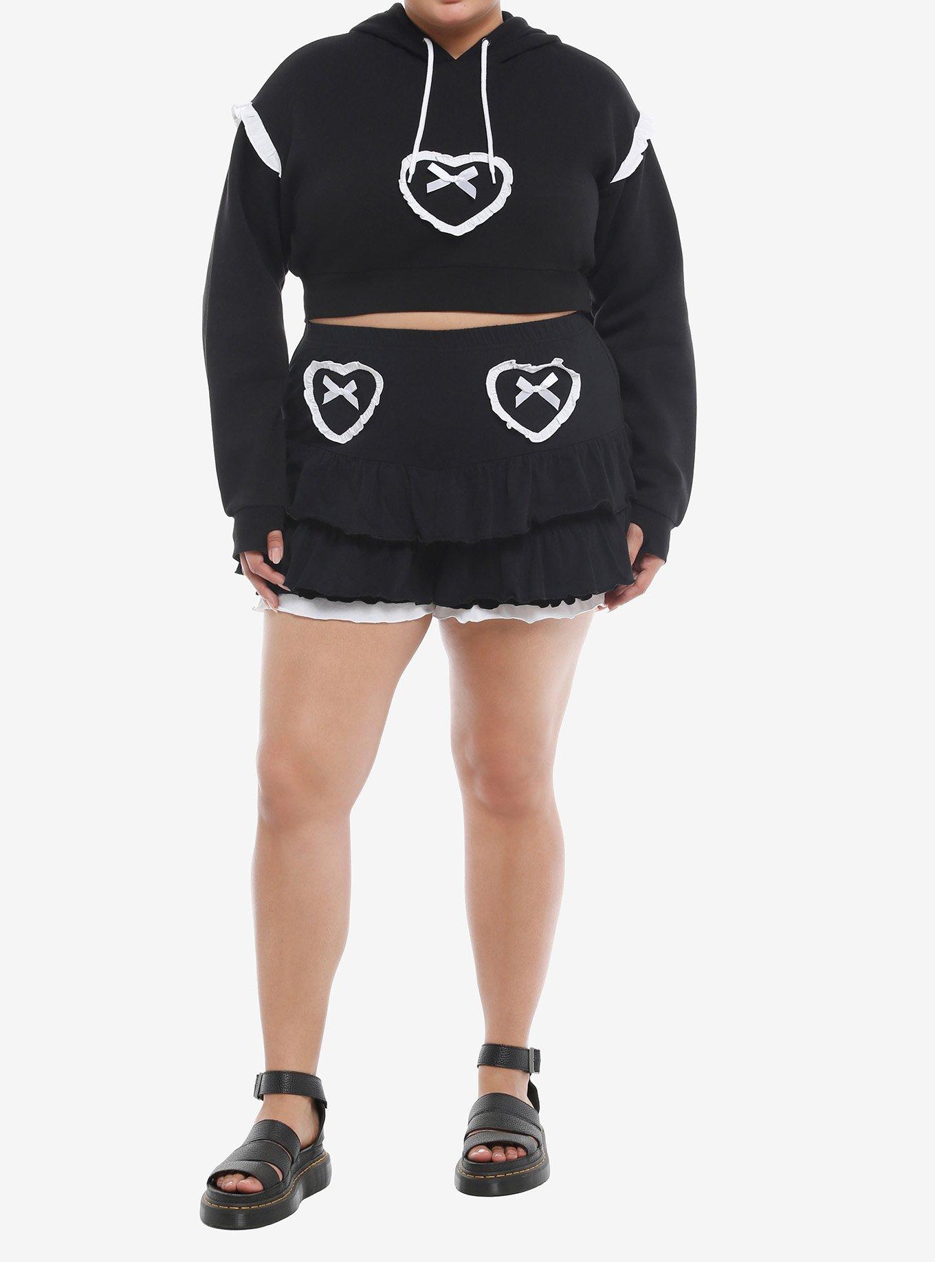 Sweet Society® Black & White Ruffle Bunny Ear Girls Crop Hoodie Plus Size, , hi-res