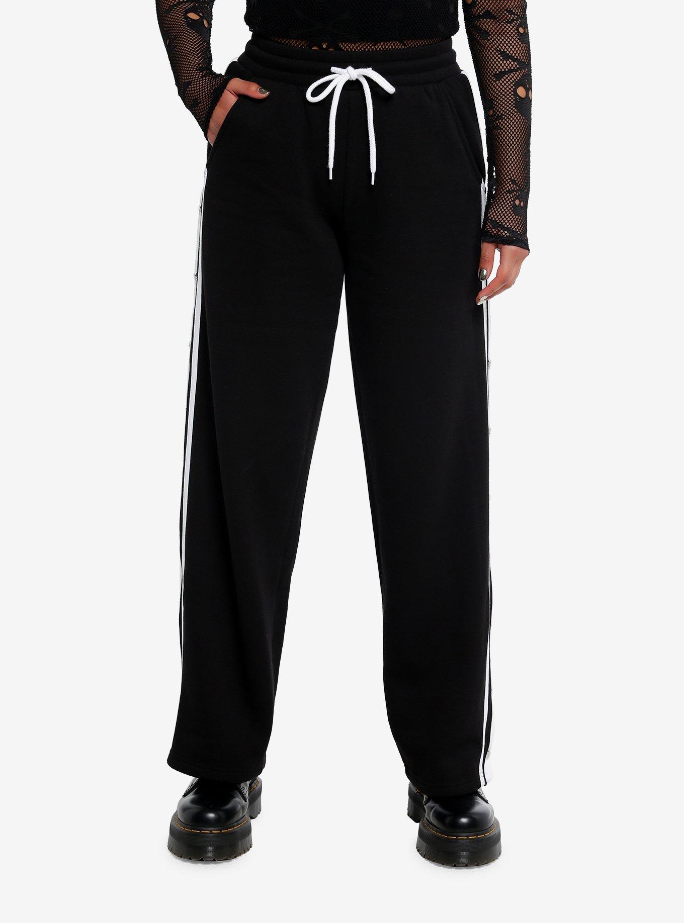 Black & White Stripe Snap Girls Track Pants, BLACK, alternate