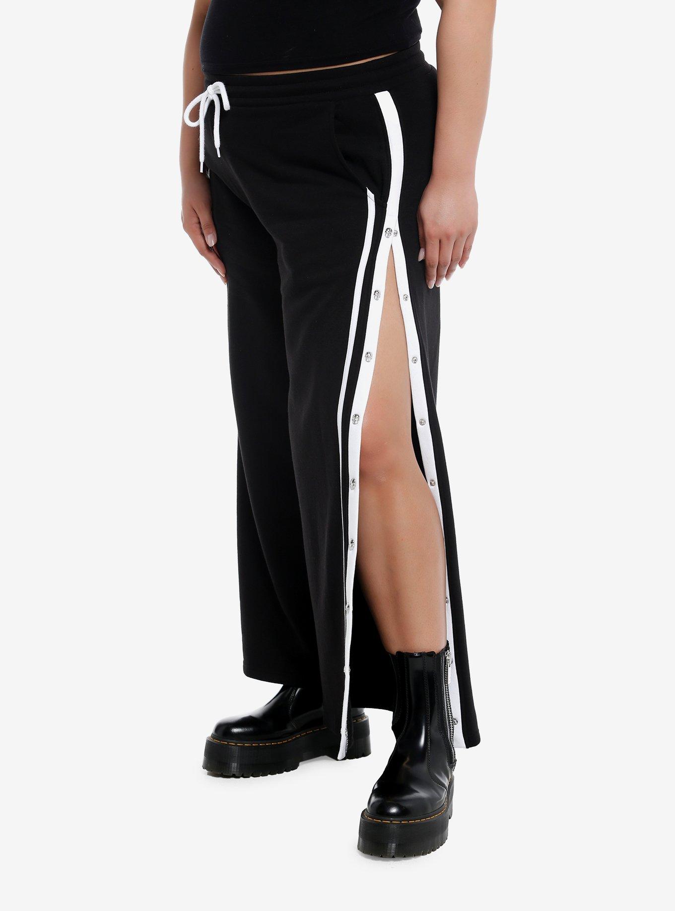 Social Collision® Black & White Stripe Snap Girls Track Pants Plus