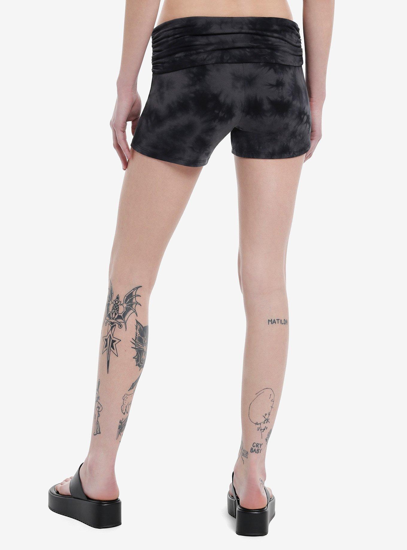 Skull Wings Dark Wash Ruched Lounge Shorts, , hi-res