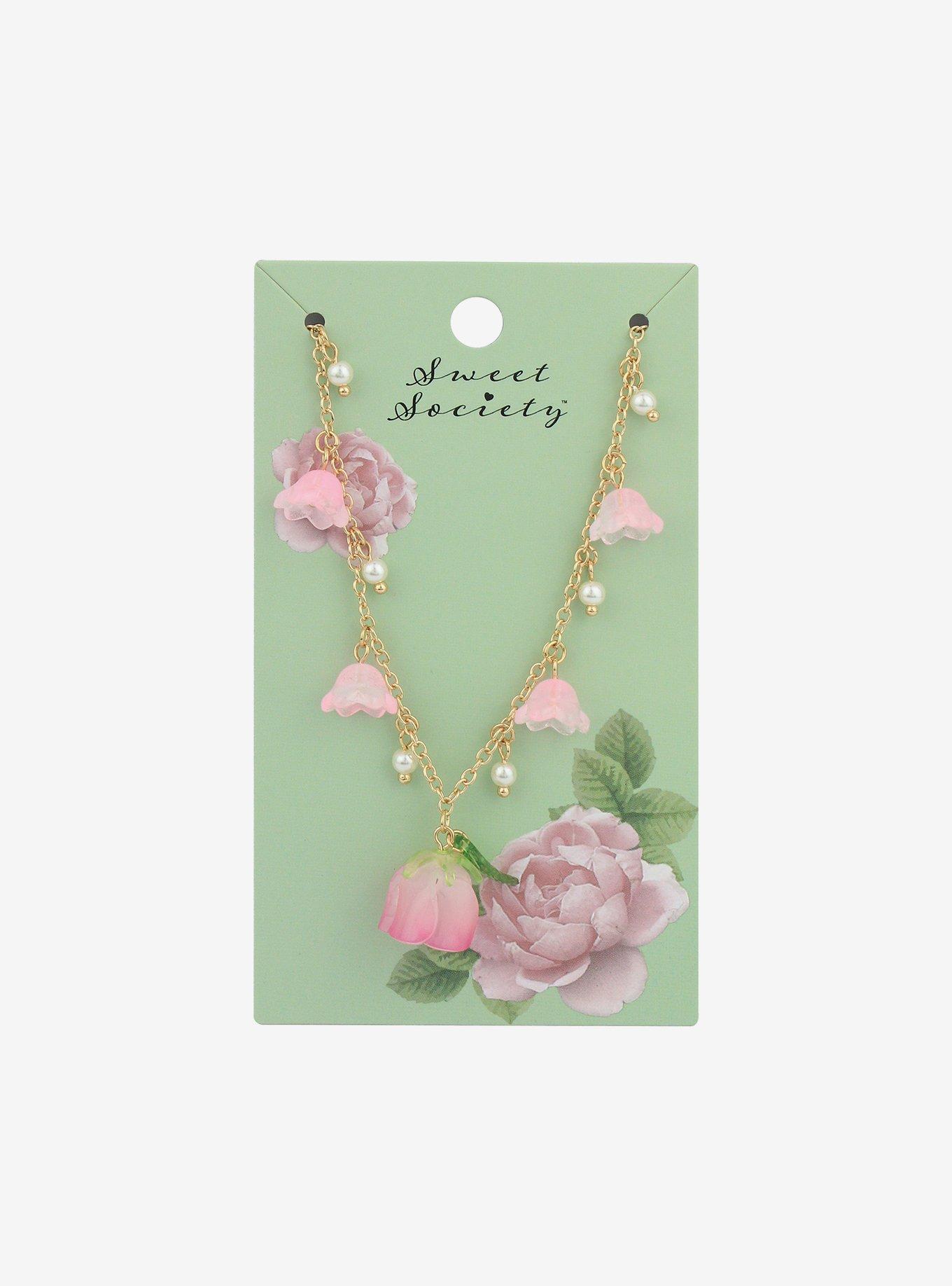 Sweet Society Pink Floral Charm Necklace, , alternate