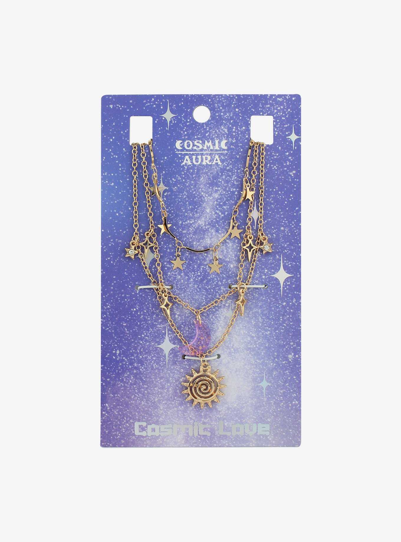 Cosmic Aura Purple Moon Star Necklace Set, , hi-res
