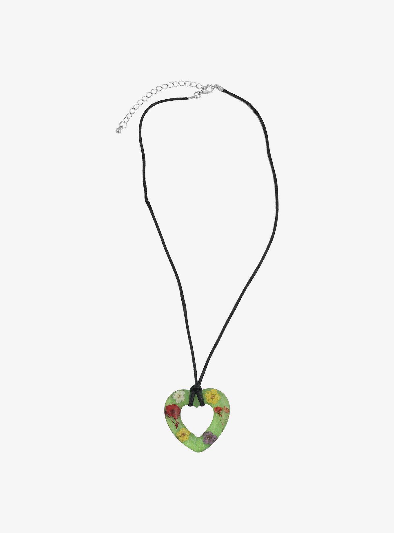 Thorn & Fable Green Heart Flower Cord Necklace