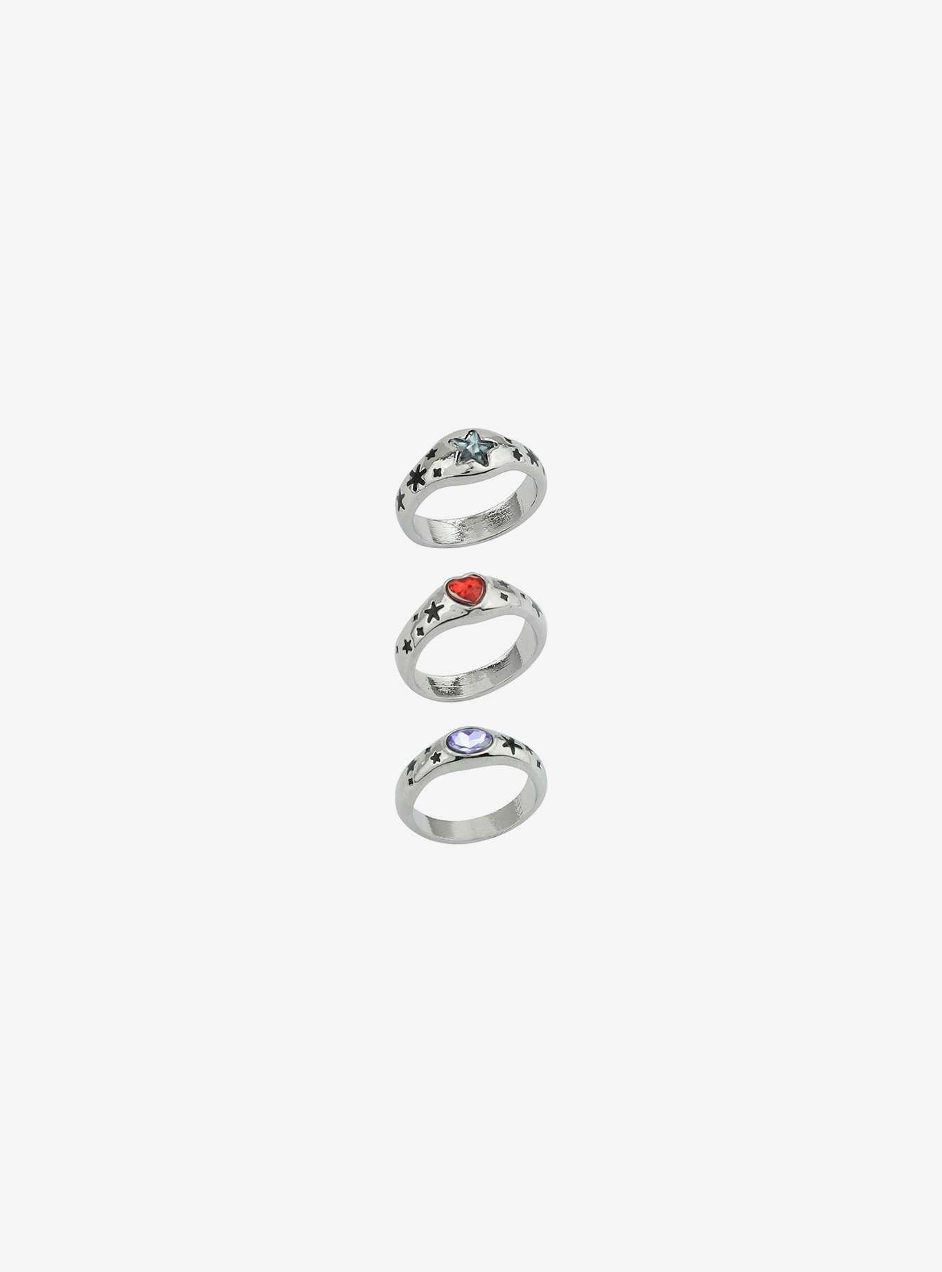 Heart Gem Star Etching Ring Set, , hi-res