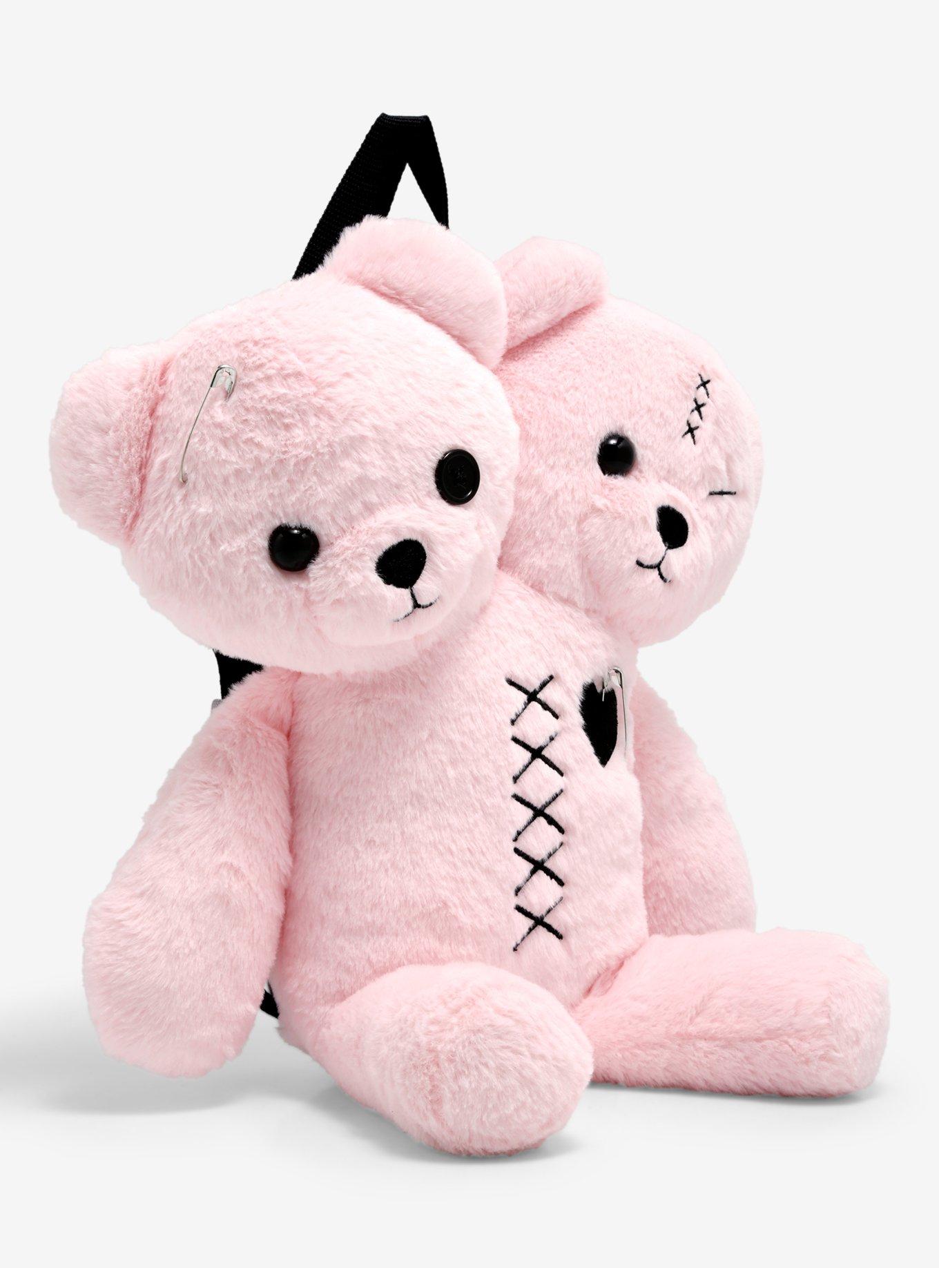 Pink Double Bear Head Plush Backpack, , alternate