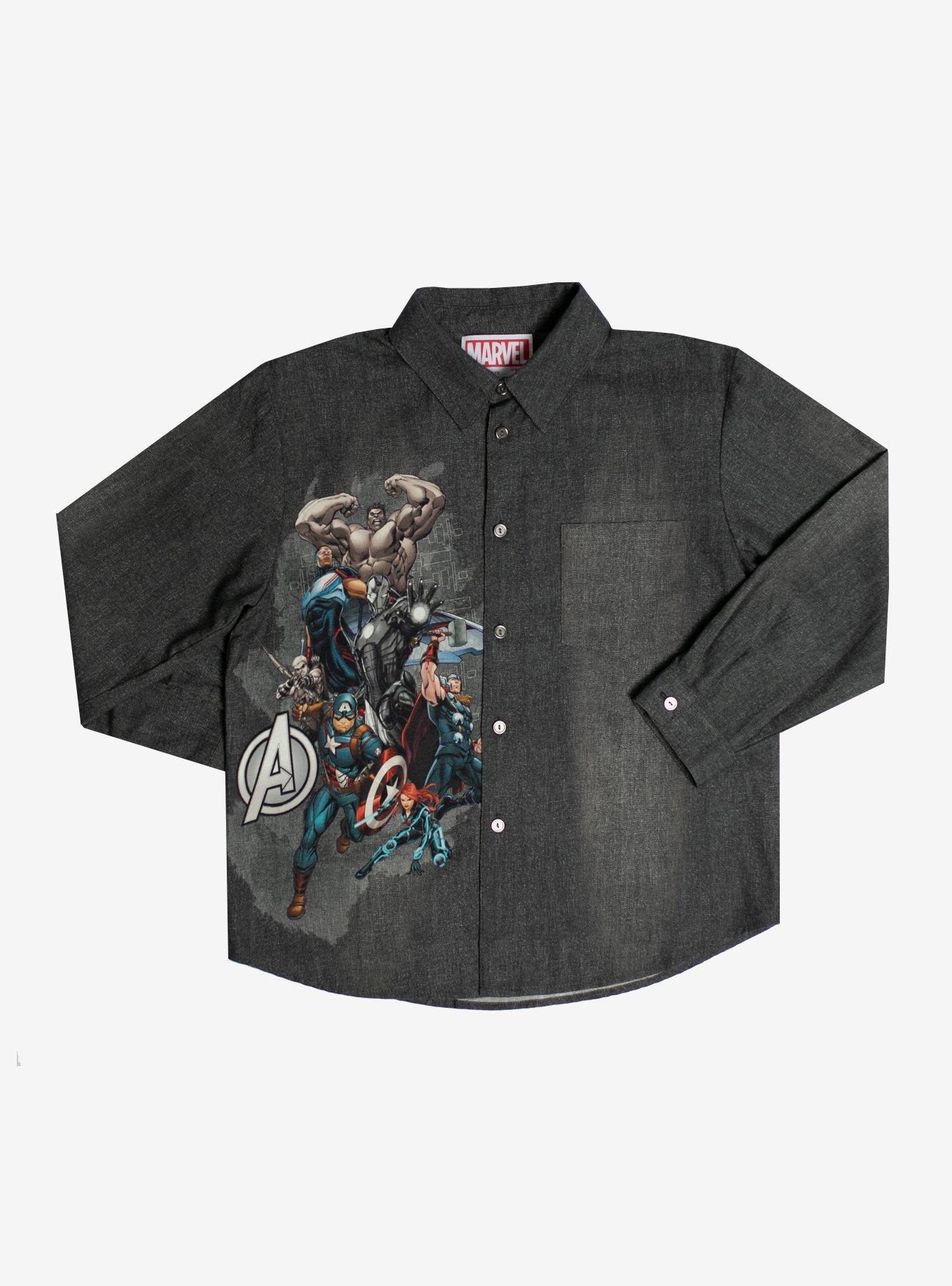 Marvel Avengers Long Sleeve Youth Denim Shirt, BLACK, alternate