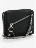 Black Faux Leather Hardware Mini Zipper Wallet, , alternate