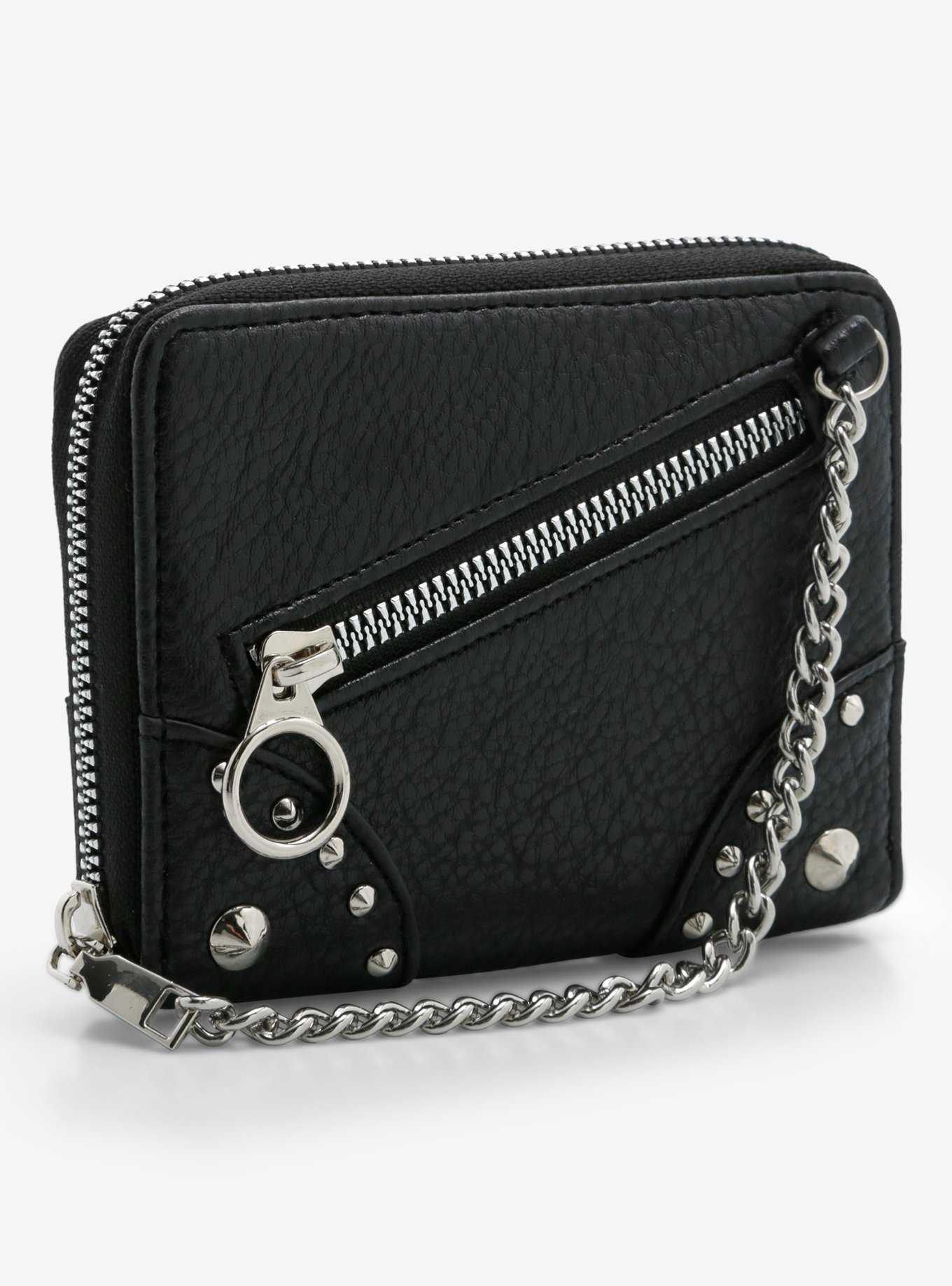 Black Faux Leather Hardware Mini Zipper Wallet, , hi-res