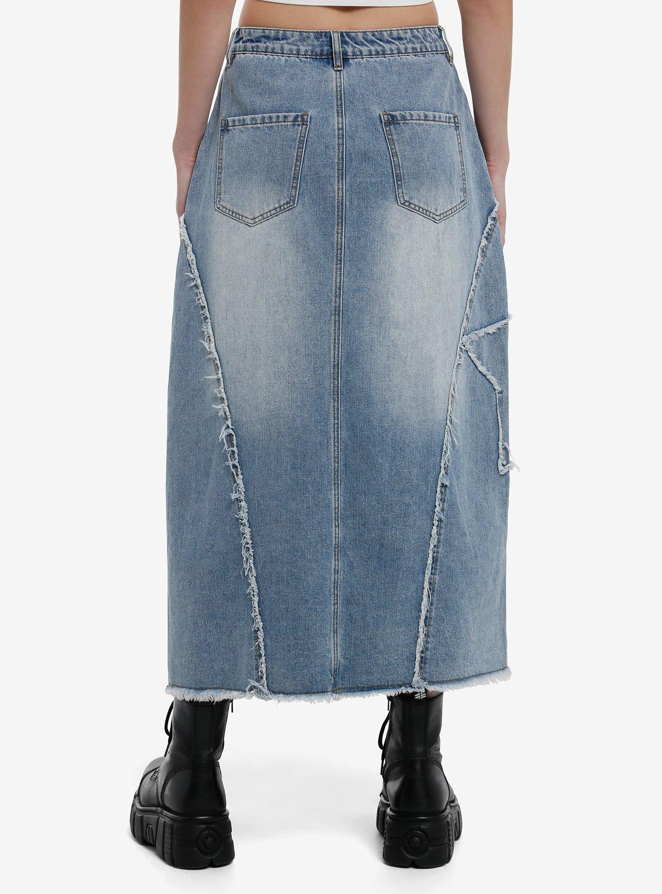 Social Collision Star Patches Denim Midaxi Skirt, , hi-res