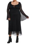 Cosmic Aura Black Mesh Bell Sleeve Midaxi Dress Plus Size, BLACK, alternate