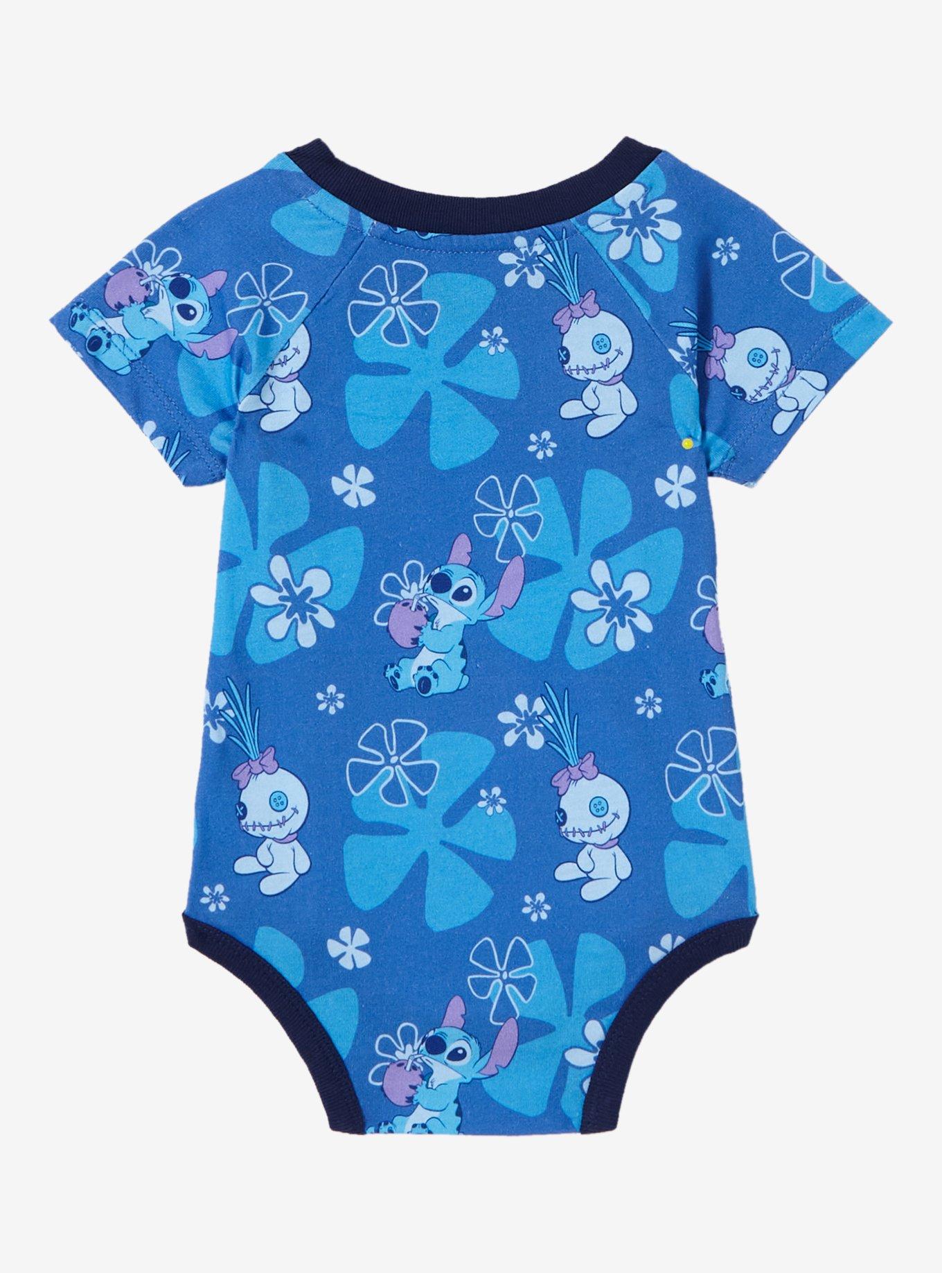 Disney Lilo & Stitch Scrump Floral Allover Print Infant One-Piece — BoxLunch Exclusive, BLUE, alternate