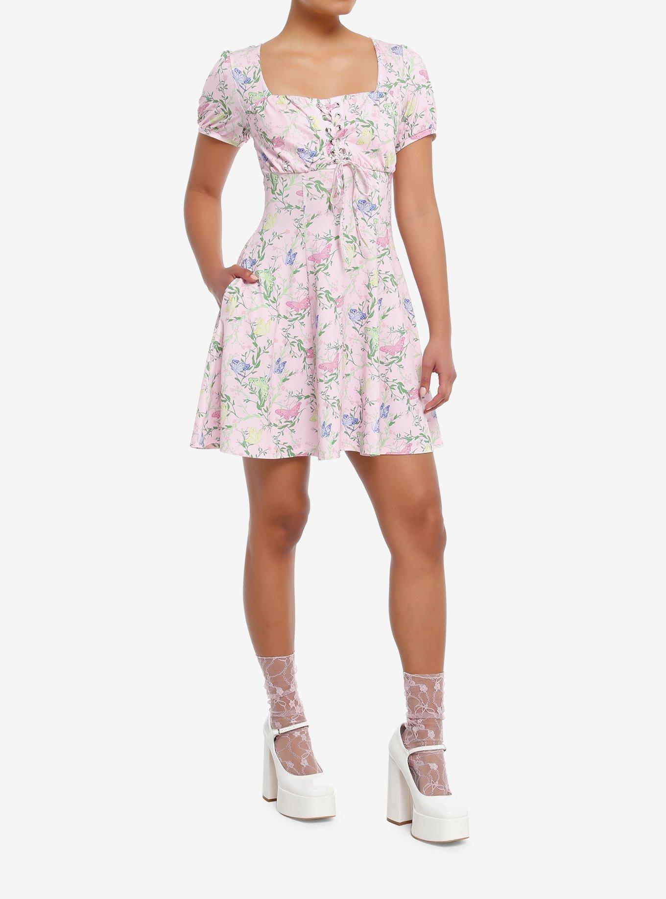 Thorn & Fable Pink Floral Butterfly Empire Dress, MULTI, alternate