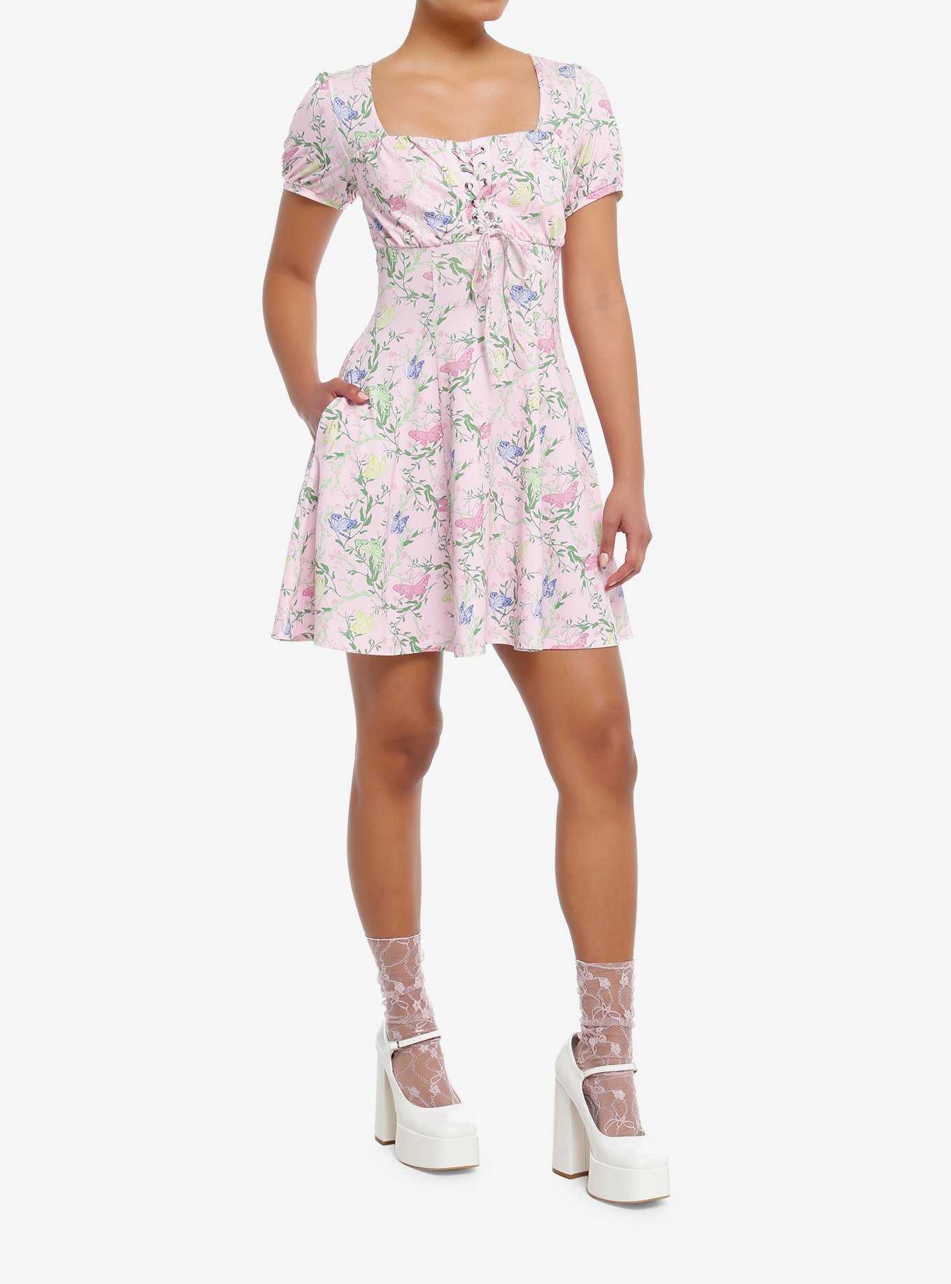 Thorn & Fable Pink Floral Butterfly Empire Dress, , hi-res