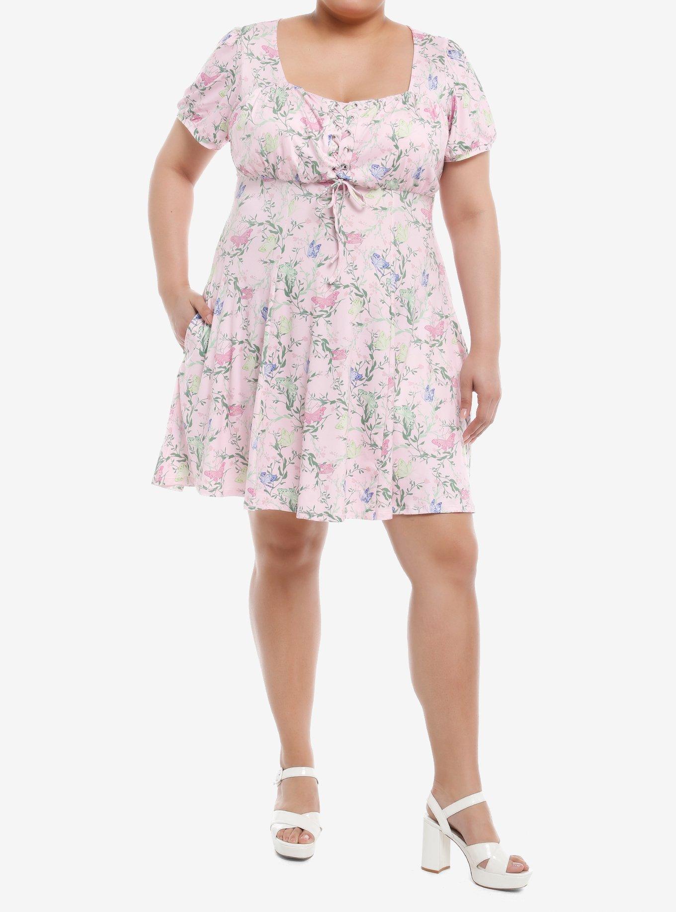 Thorn & Fable Pink Floral Butterfly Empire Dress Plus Size