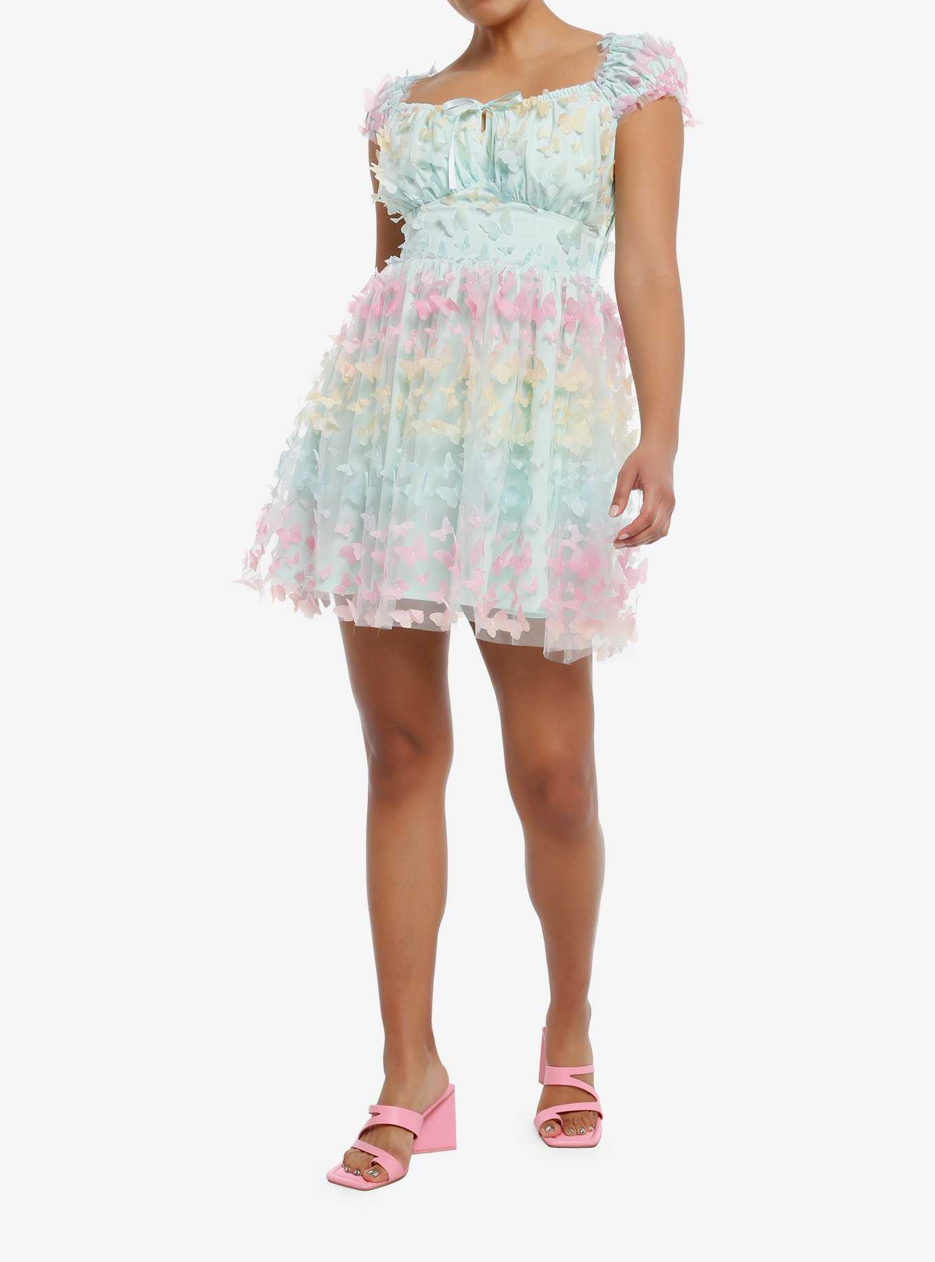 Thorn & Fable® Pastel Rainbow Butterfly Dress, , hi-res